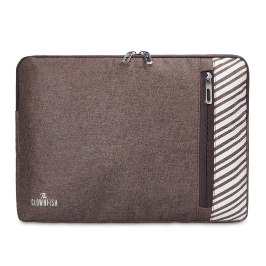THE CLOWNFISH Polyester Laptop Sleeve - Solid Modern Design | Jetted Pocket | 13 inch | Brown