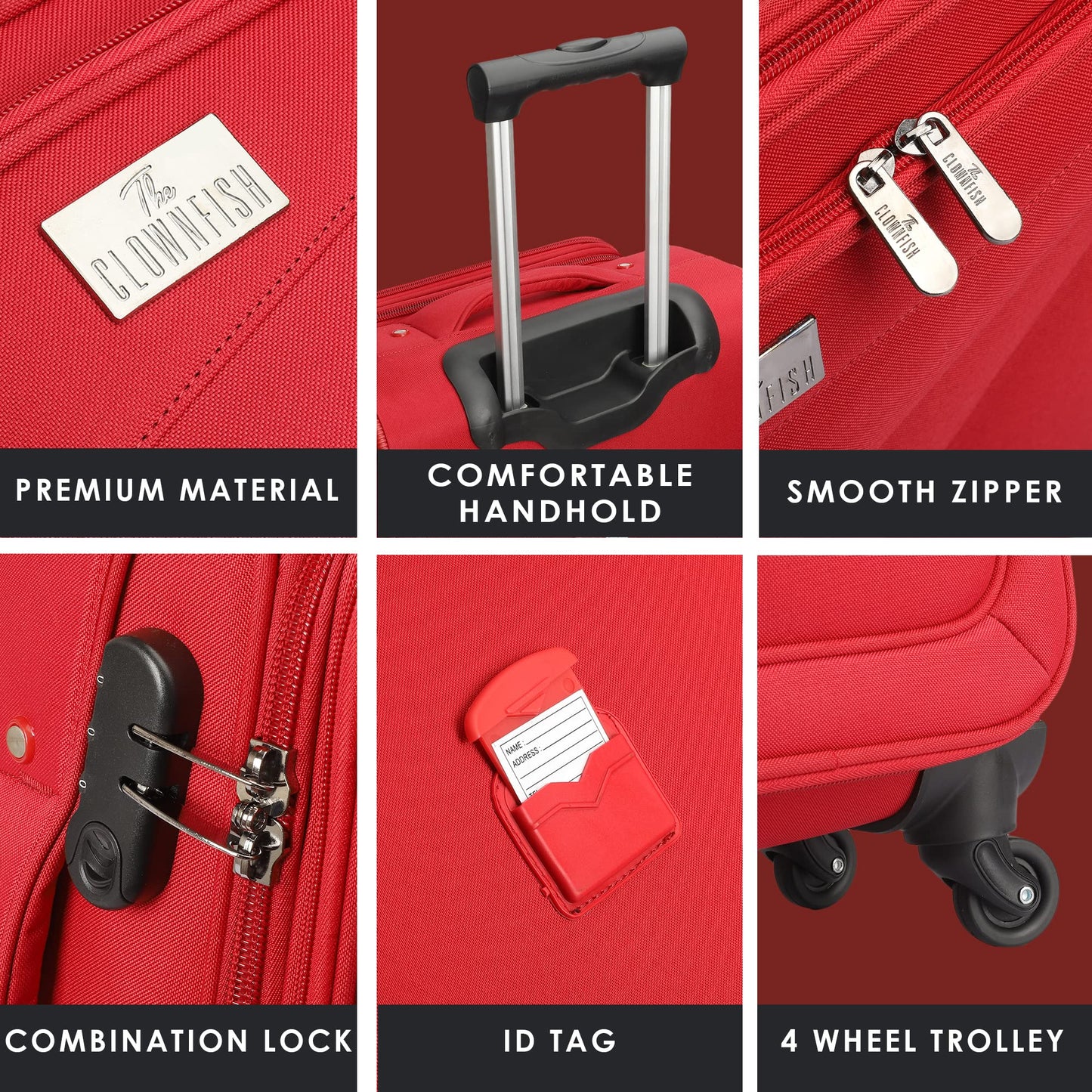 The Clownfish Combo of 2 Farren Series Luggage Polyester Softcase Suitcases Varied Sizes Four Wheel Trolley Bags - Red (68 cm, 56 cm)