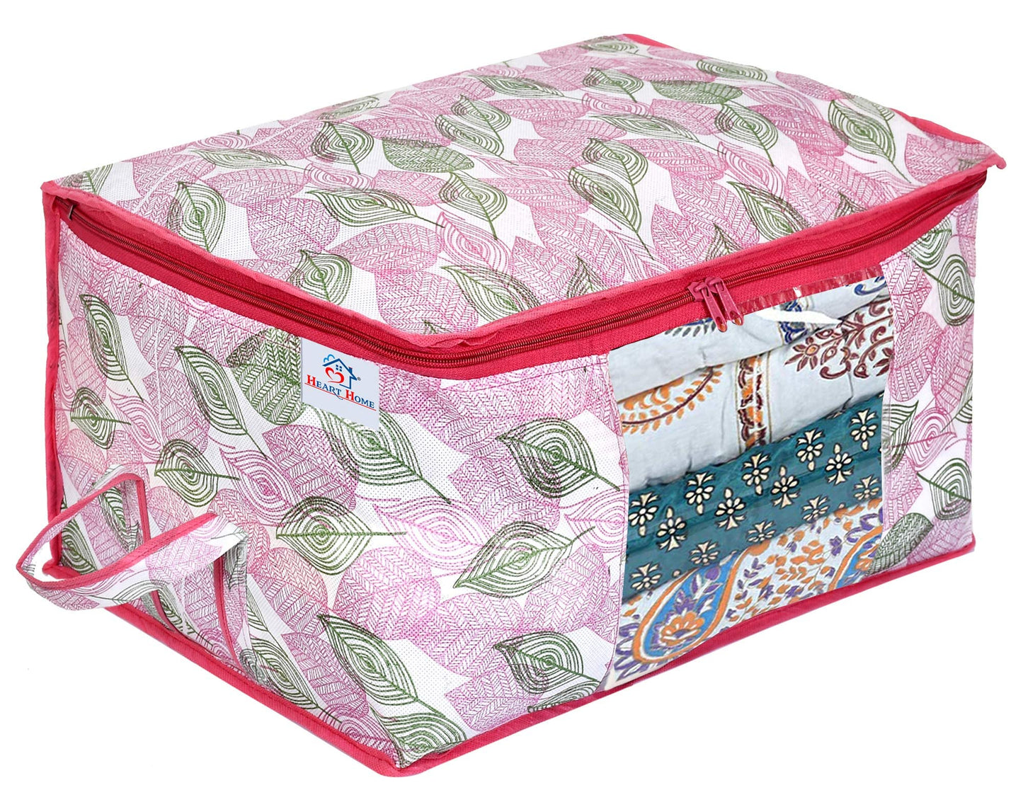 Underbed Storage Bag - Foldable, Sturdy with Transparent Window | 3 Compartments | Large | Pink