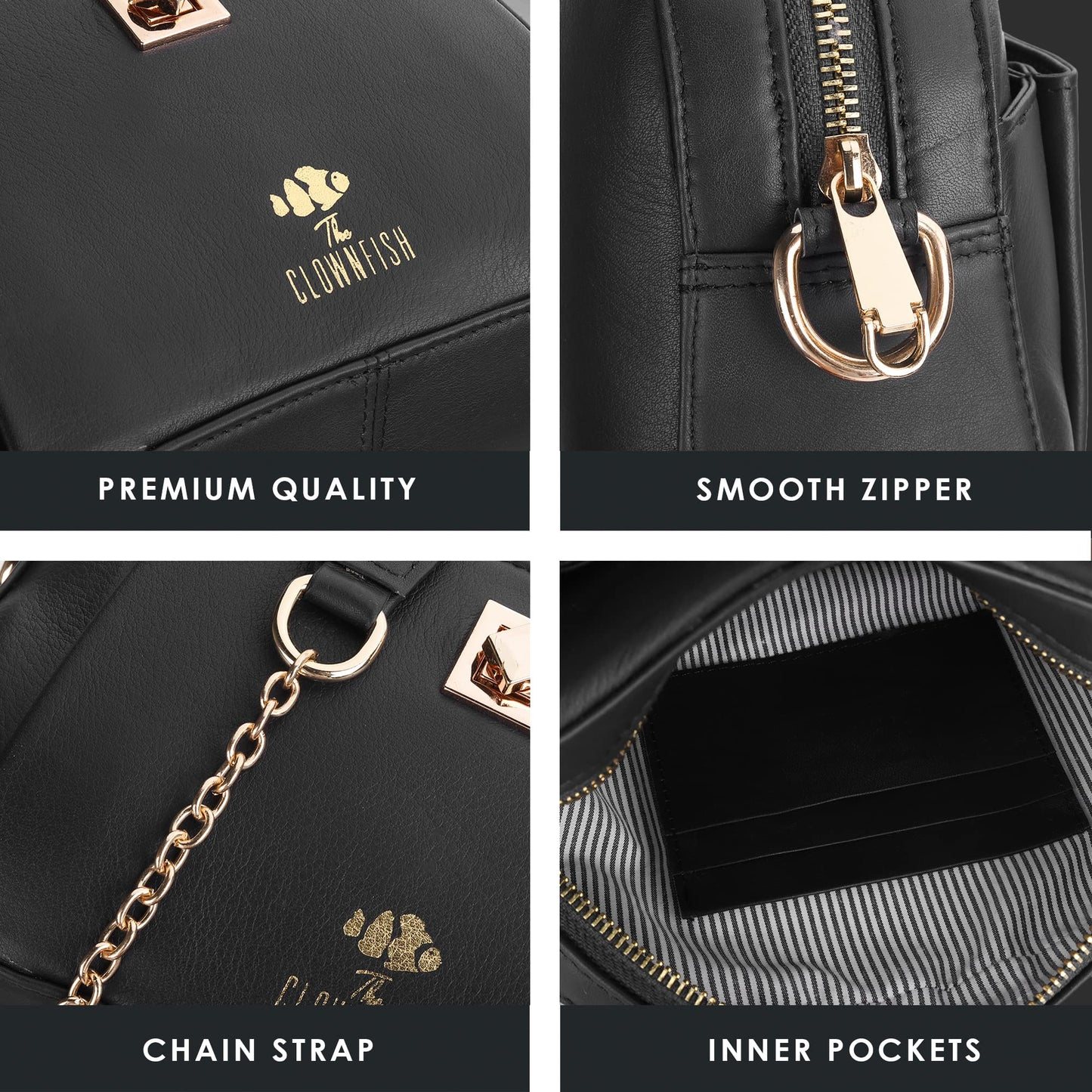 Genuine Leather Sling Bag for Women - Crossbody with Chain Strap | Single Shoulder | Black | Stylish