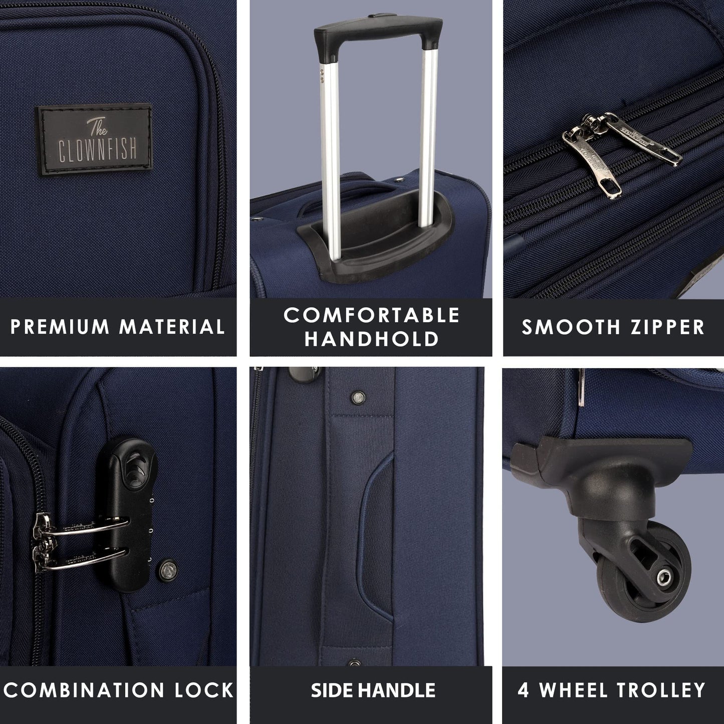 Small Size: Polyester Soft Case Trolley Suitcase with Four Wheels | Easy Maneuverability | 67 cm | Navy Blue