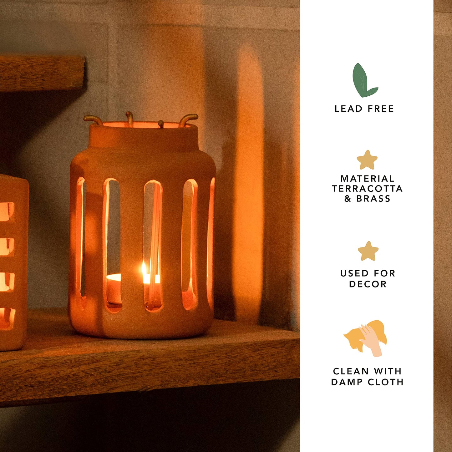 Ellementry Lupa Round Terracotta Lantern (Small) Set of 2 | Candle Tealight Holder for Balcony and Garden | Hanging Lamps for Home Decoration | Lalten for Vintage Christmas Decor and Corporate Gifts