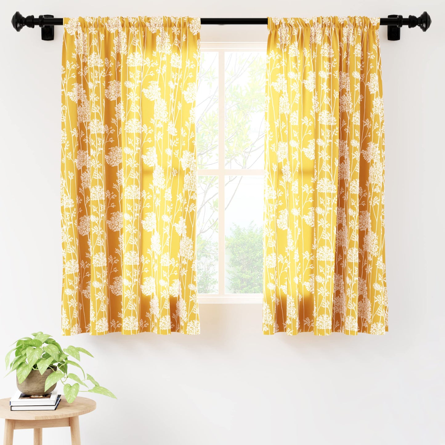 Pack of 2: Printed Window Curtains with Tie Back, Rod Pocket | Light-Filtering | 5 ft | Blotch Mango