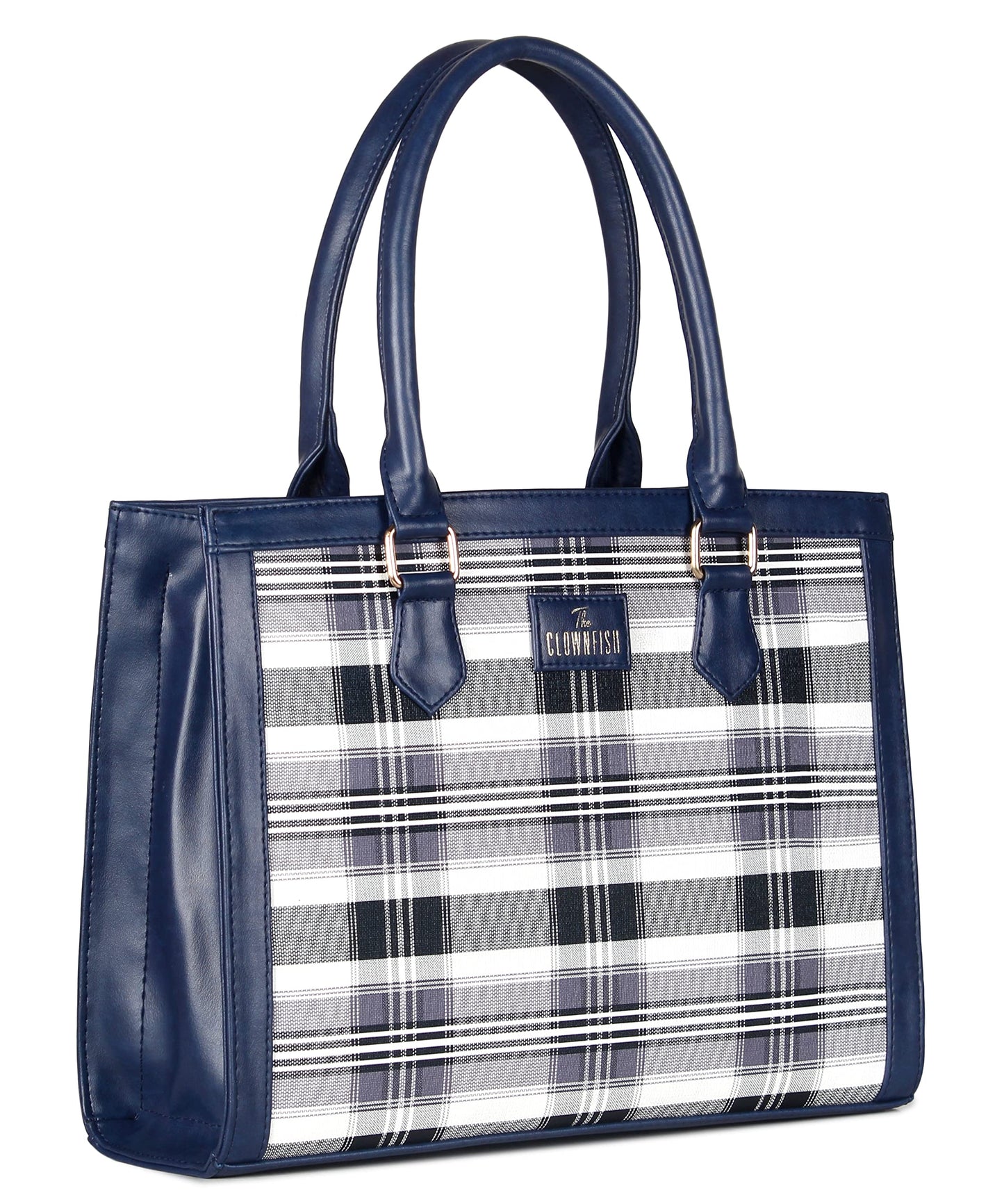 Handbag: Stylish Shoulder Tote for Women - Checks Design | Perfect for Office & College | Navy Blue