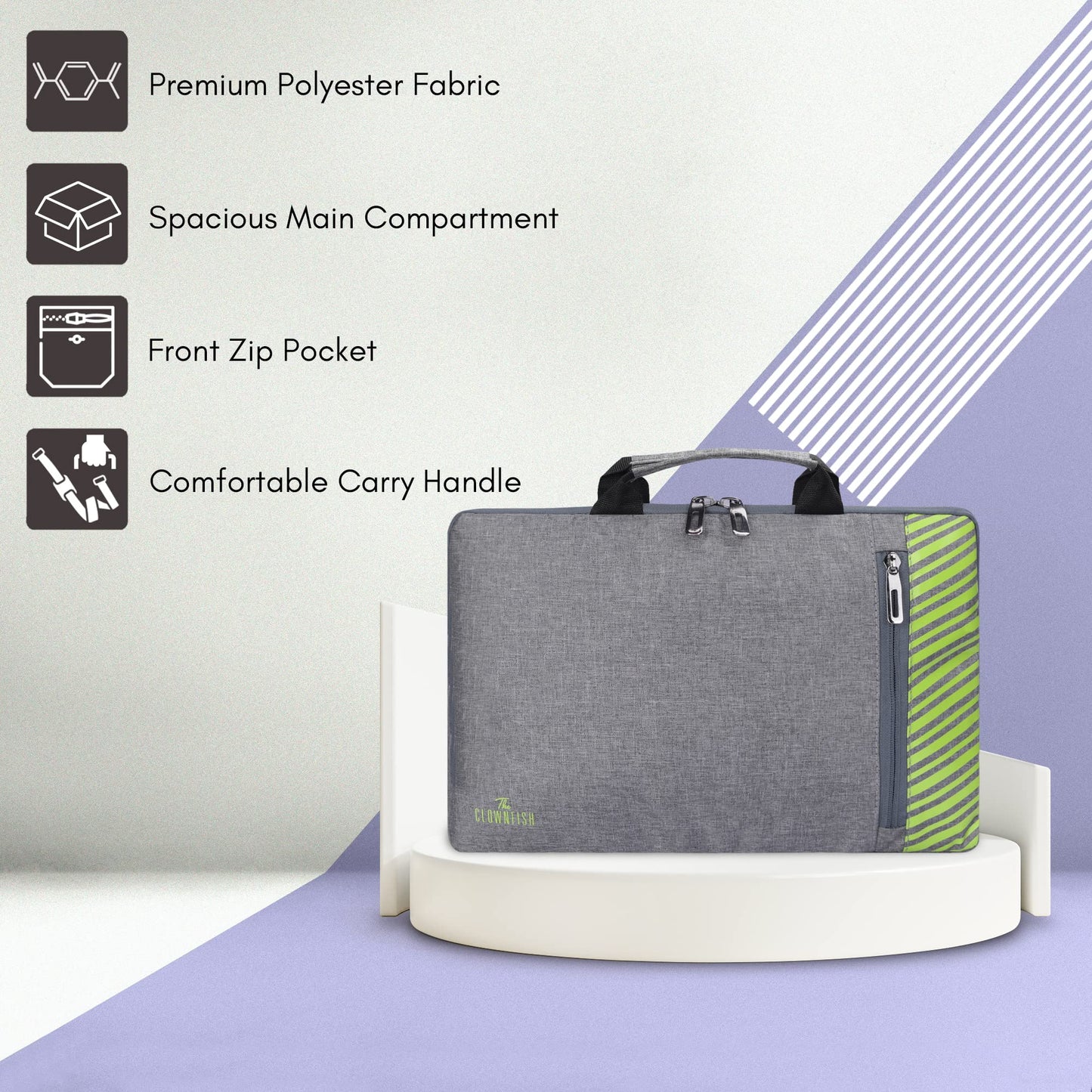 15.6 Inch Laptop Sleeve with Comfortable Carry Handles | Jetted Pocket | Grey | Elegant Solid Design