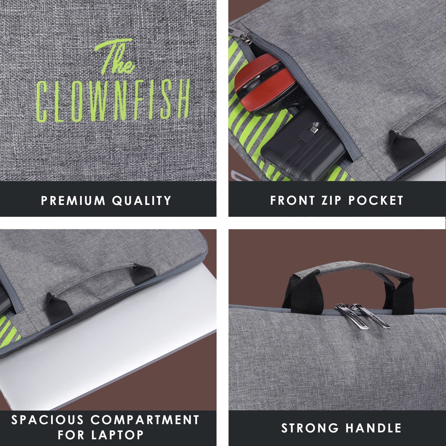 15.6 Inch Laptop Sleeve with Comfortable Carry Handles | Jetted Pocket | Grey | Elegant Solid Design