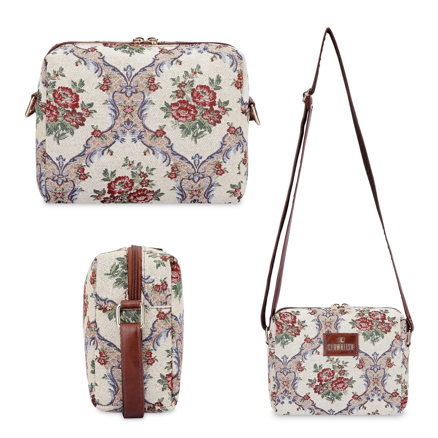 THE CLOWNFISH Adelina Sling Bag - Floral Pattern, Cell Phone Holder | Size M | Magenta Floral | Casual