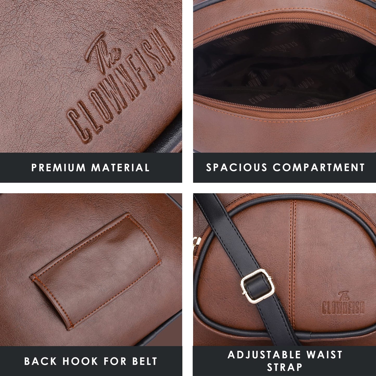 Zoey Faux Leather Waist Bag - Adjustable Crossbody Sling | 2 Pockets | One Size | Tan