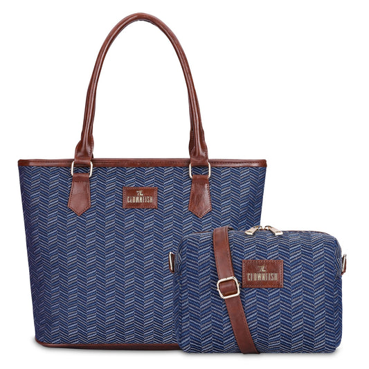 Combo: Adelina Sling & Justina Handbag - Lightweight, Utility Style | 2 Pockets | Medium | Blue Stripes