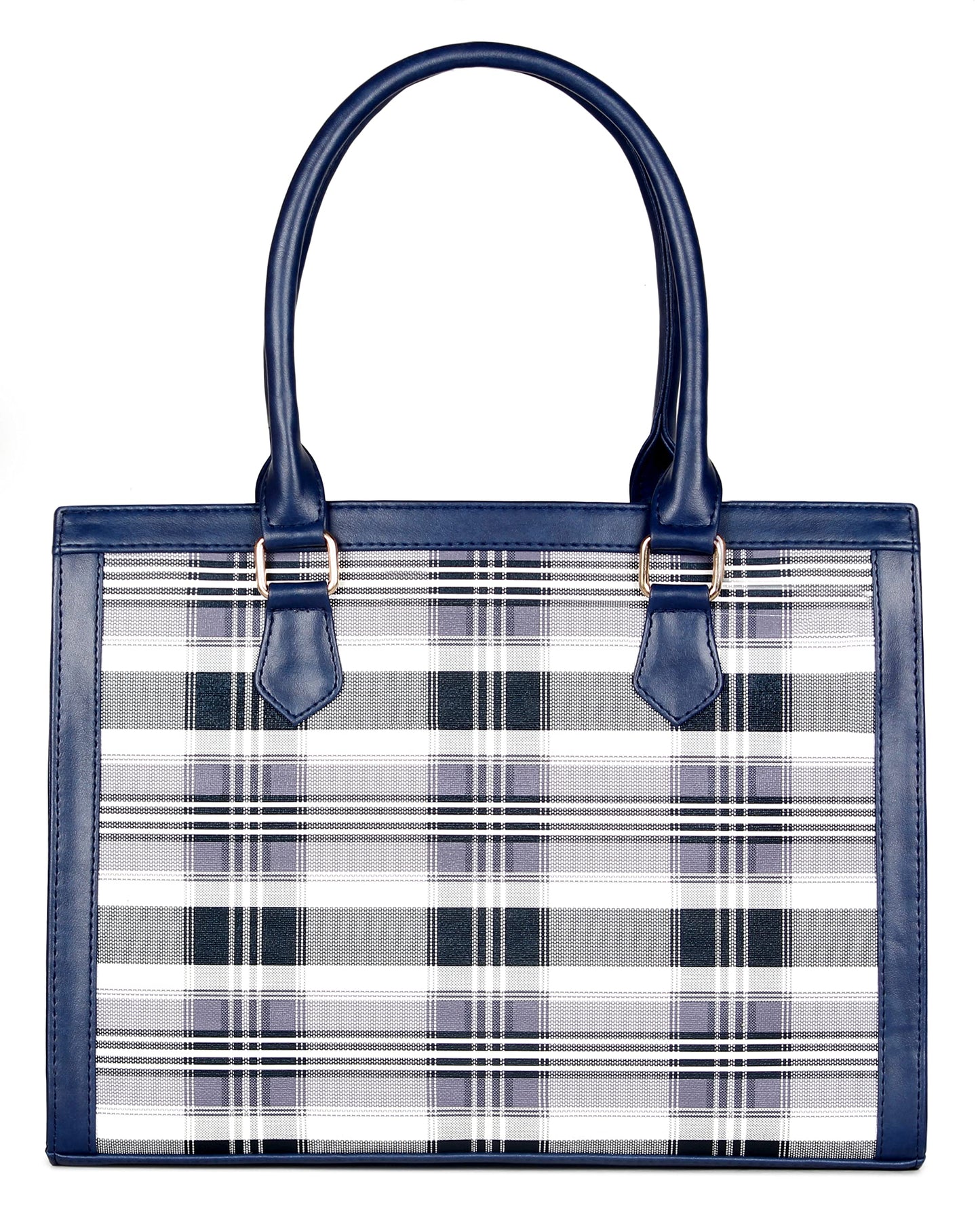 Handbag: Stylish Shoulder Tote for Women - Checks Design | Perfect for Office & College | Navy Blue