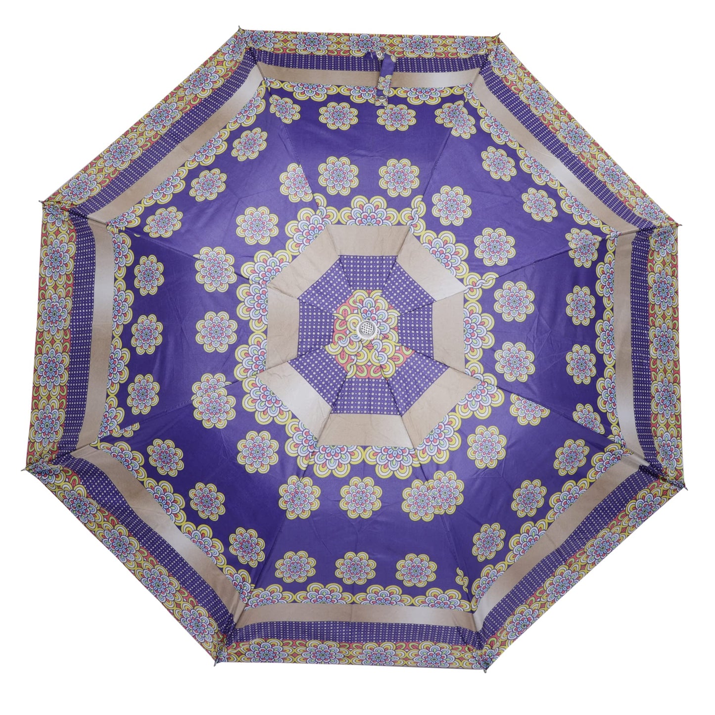 Folding Umbrella - Waterproof, Floral Design, Auto Open | Includes Strap | Octagonal Shape | Marina Violet