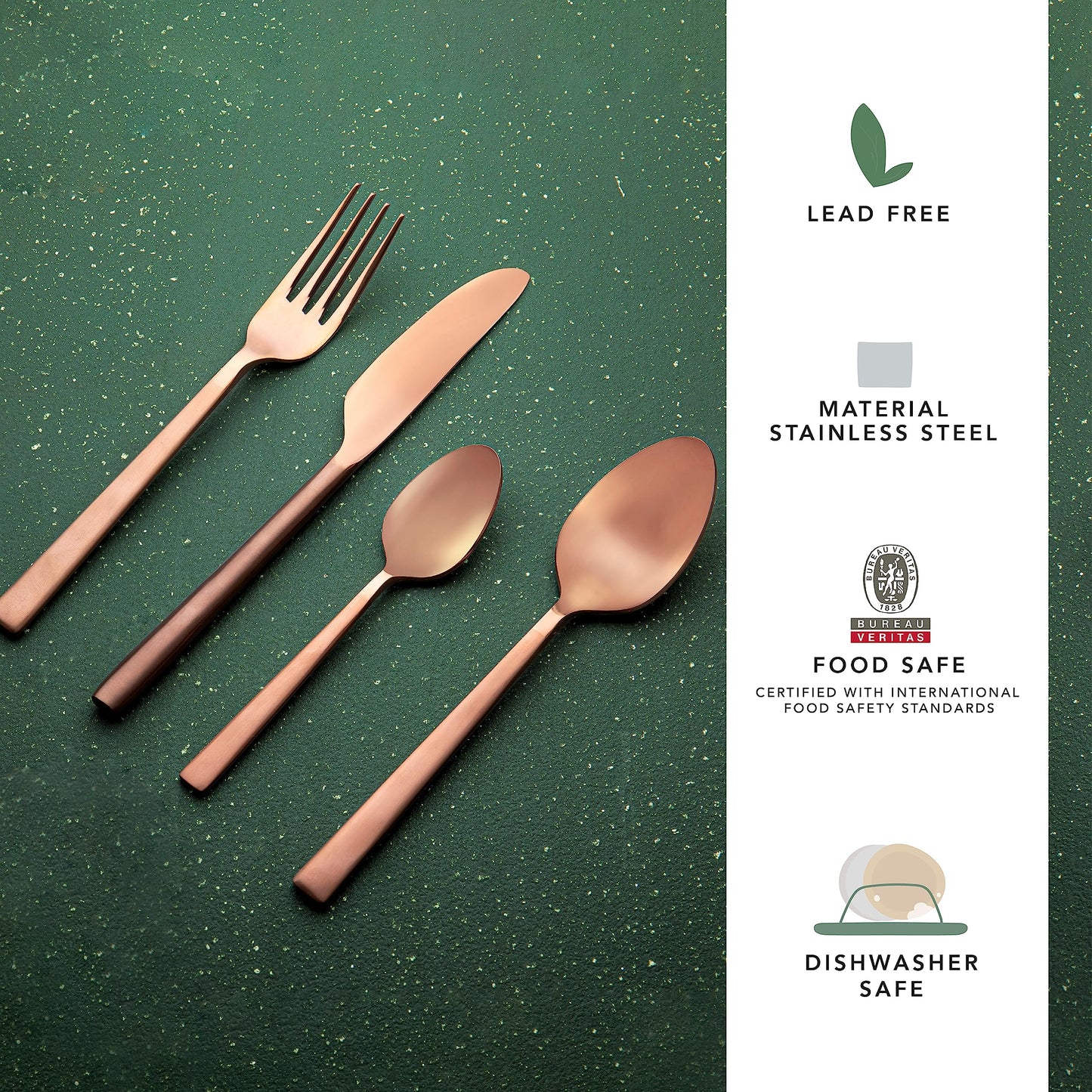 Ellementry Enigma Rose Gold Cutlery Set of 4 | Stainless Steel Set | Food Grade Silverware for Home & Kitchen | Dishwasher Safe | Cutlery Set for Dining Table | Spoon/Fork/Knife Set