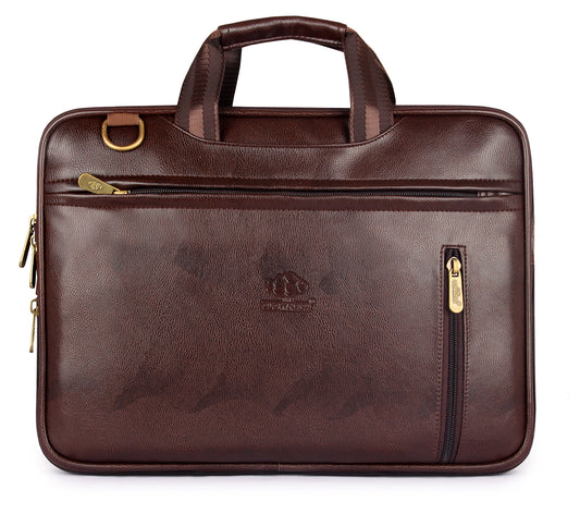 Elegant Laptop Bag - Water Resistant, Synthetic Leather | Adjustable Strap | Fits up to 15.6 inch | Brown