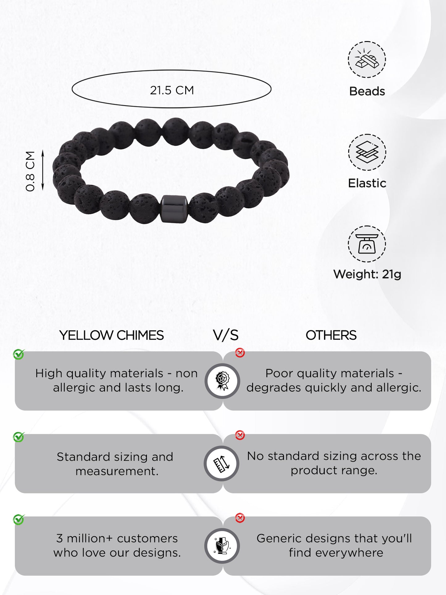 Yellow Chimes Stretchable Black Bracelet - Aromatherapy