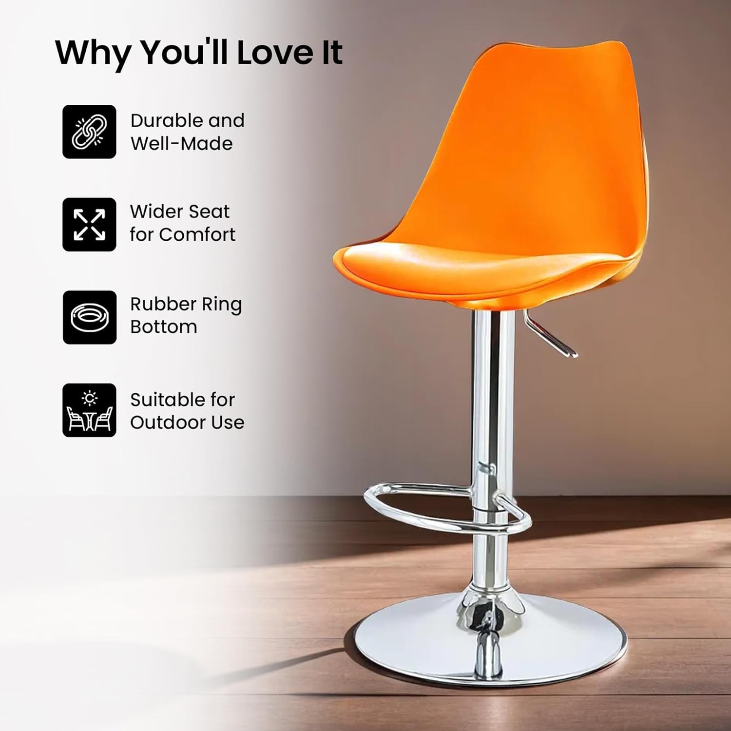 Buy Curvy Bar Stool Height Adjustable, 360° Swivel Orange The