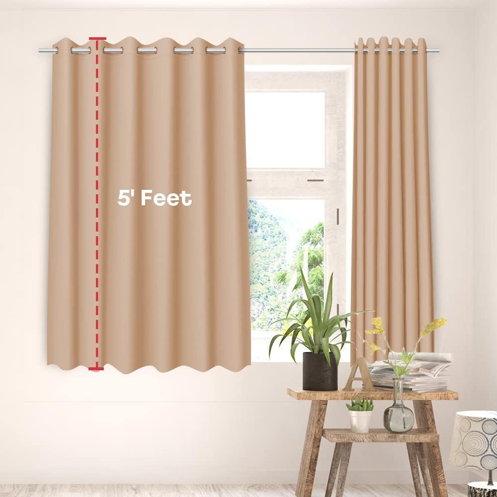 Blackout Curtain - 100% Room Darkening, Insulated Polyester | 1 Piece | 5 Feet | Modern Gold Design