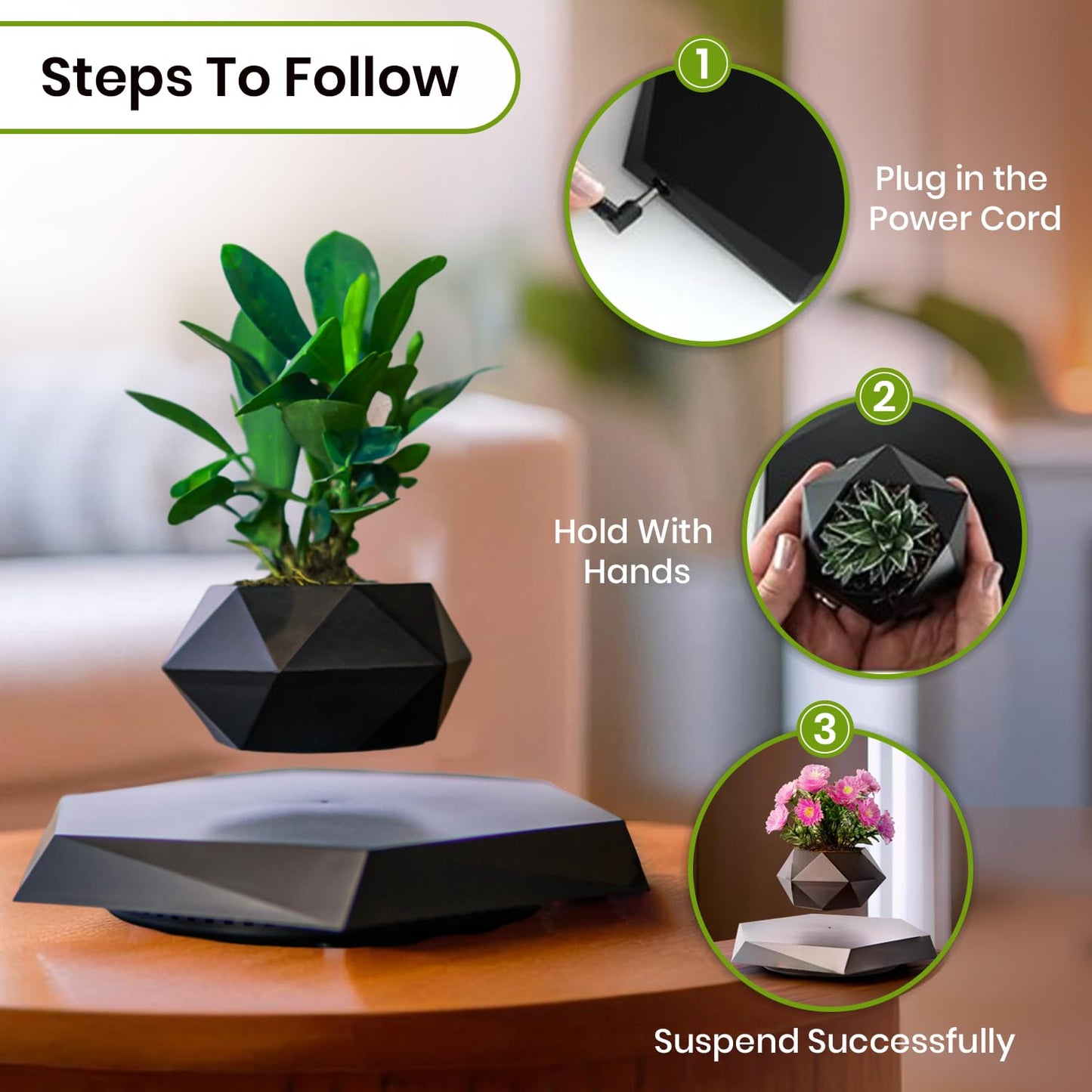Ekhasa levitating pot - indoor plant decor for living room