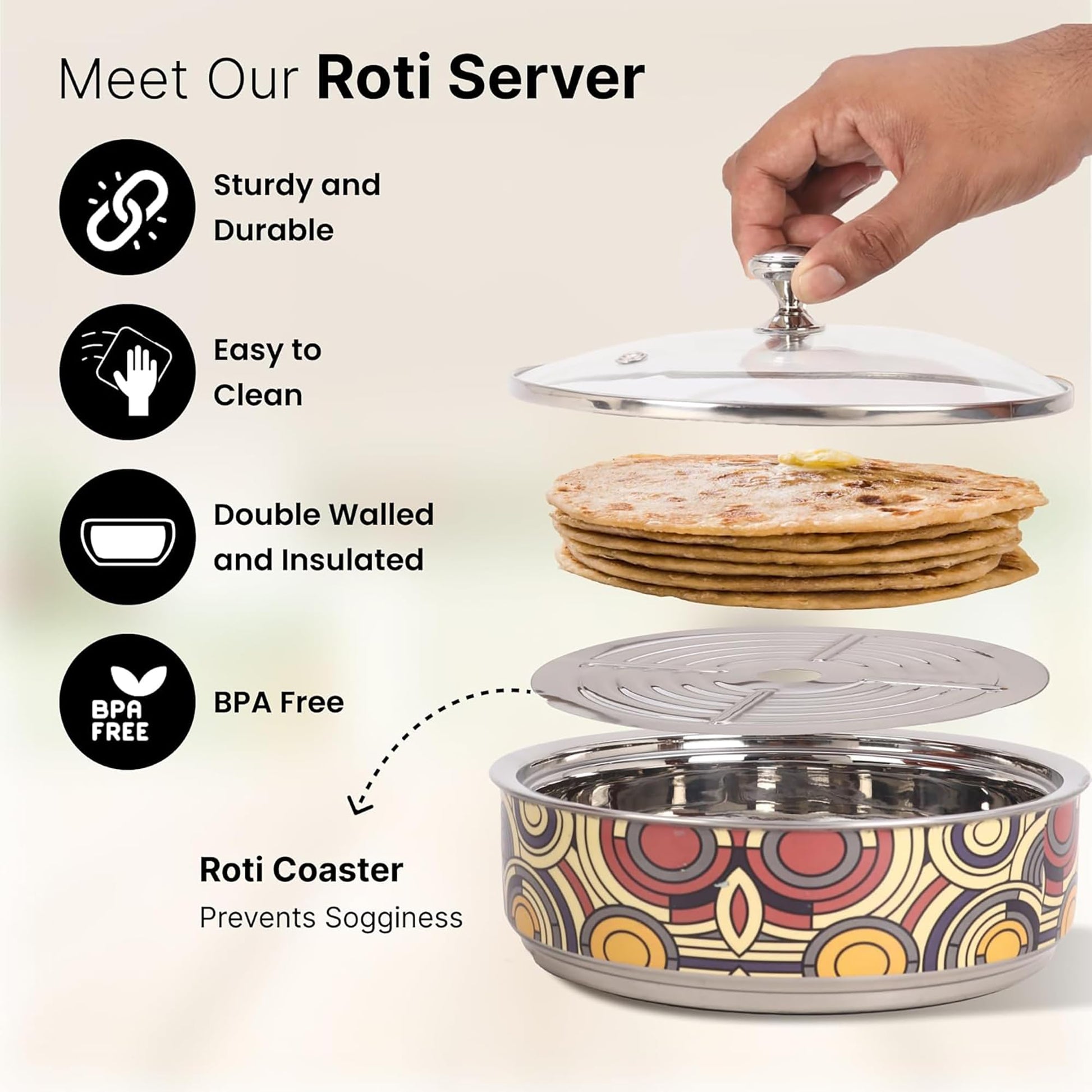 Buy Pack of 2 Stainless Steel Insulated Hotpot Roti Box The Better Home