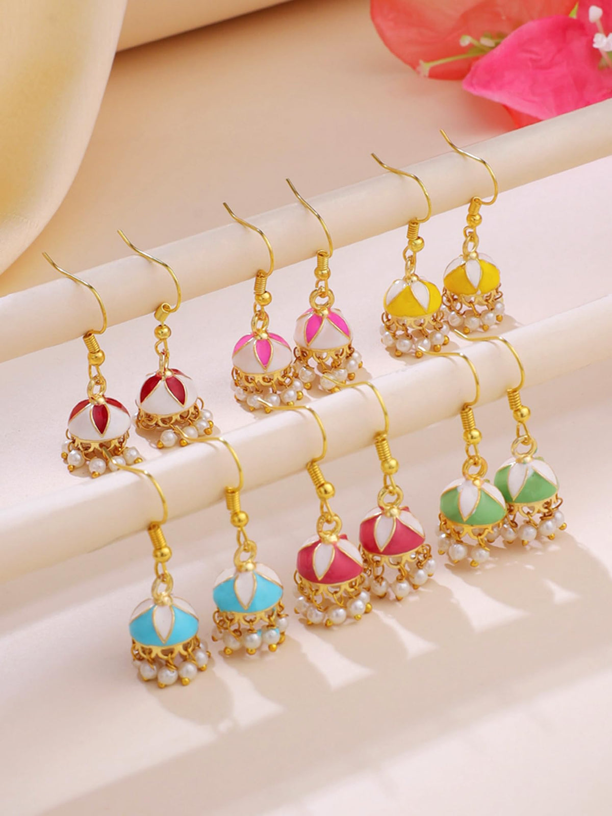 Yellow Chimes Meenakari Jhumka Earrings - Festive occasion jewelry