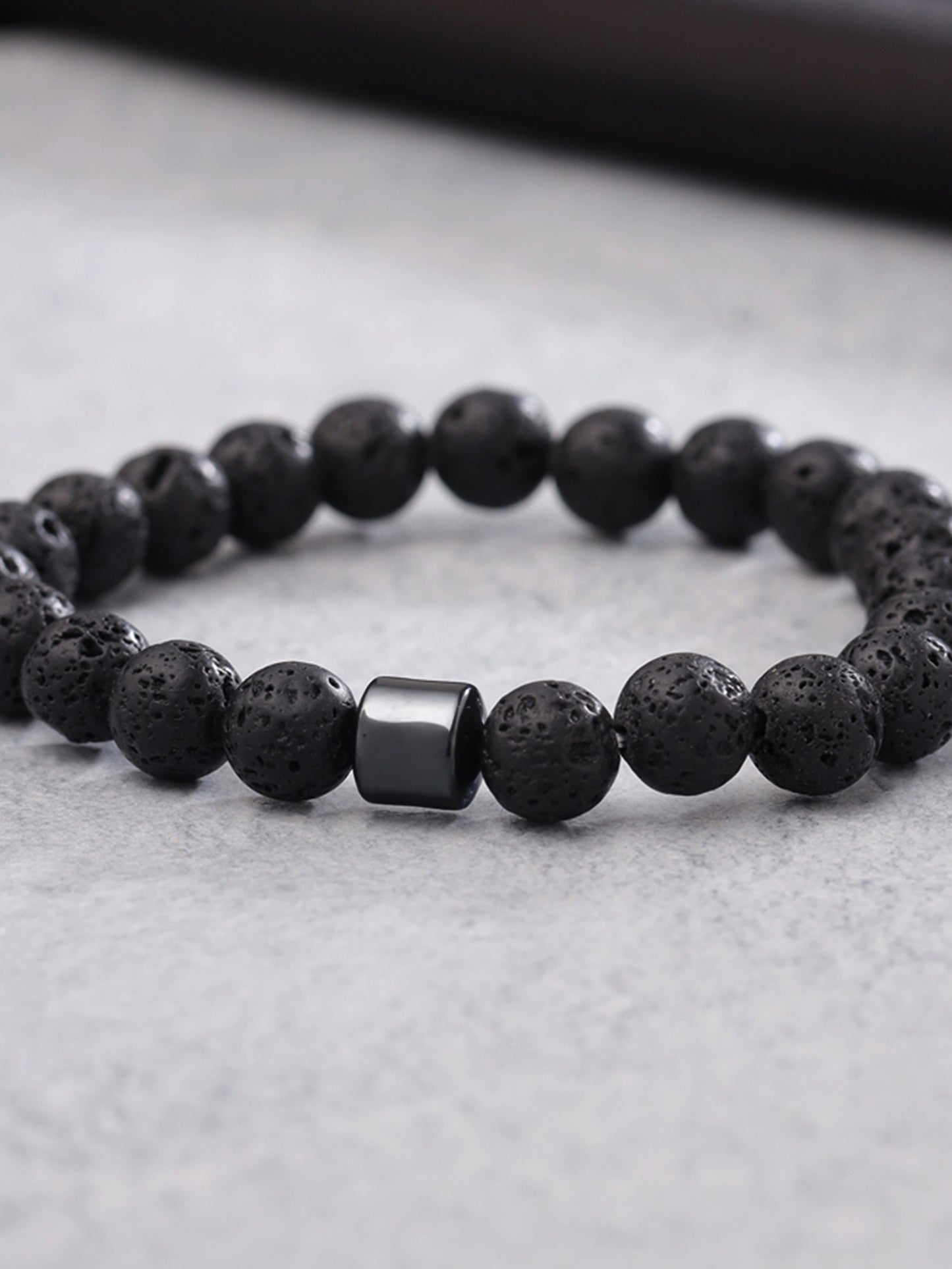 Yellow Chimes Black Lava Rock Bead Bracelet - Men's Gift