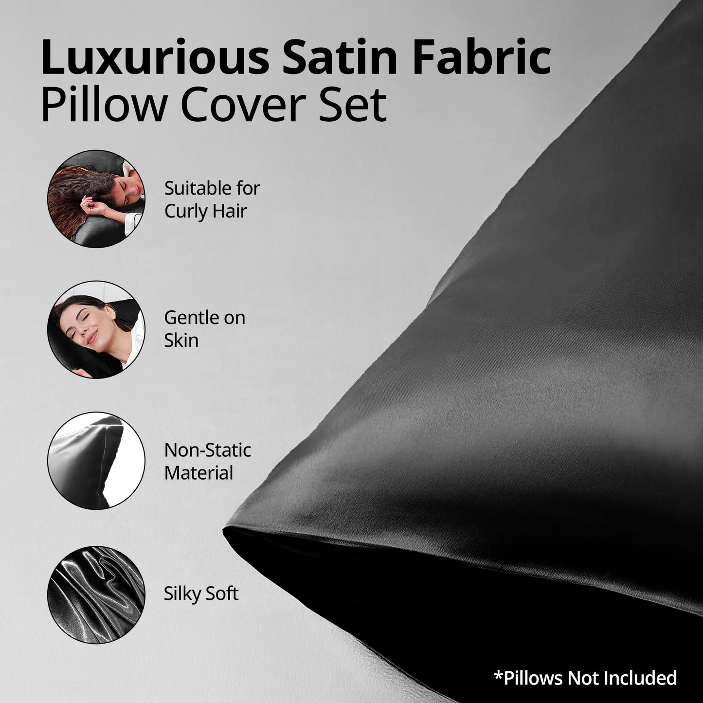 BePlush black satin pillow cases - enhance guest experience