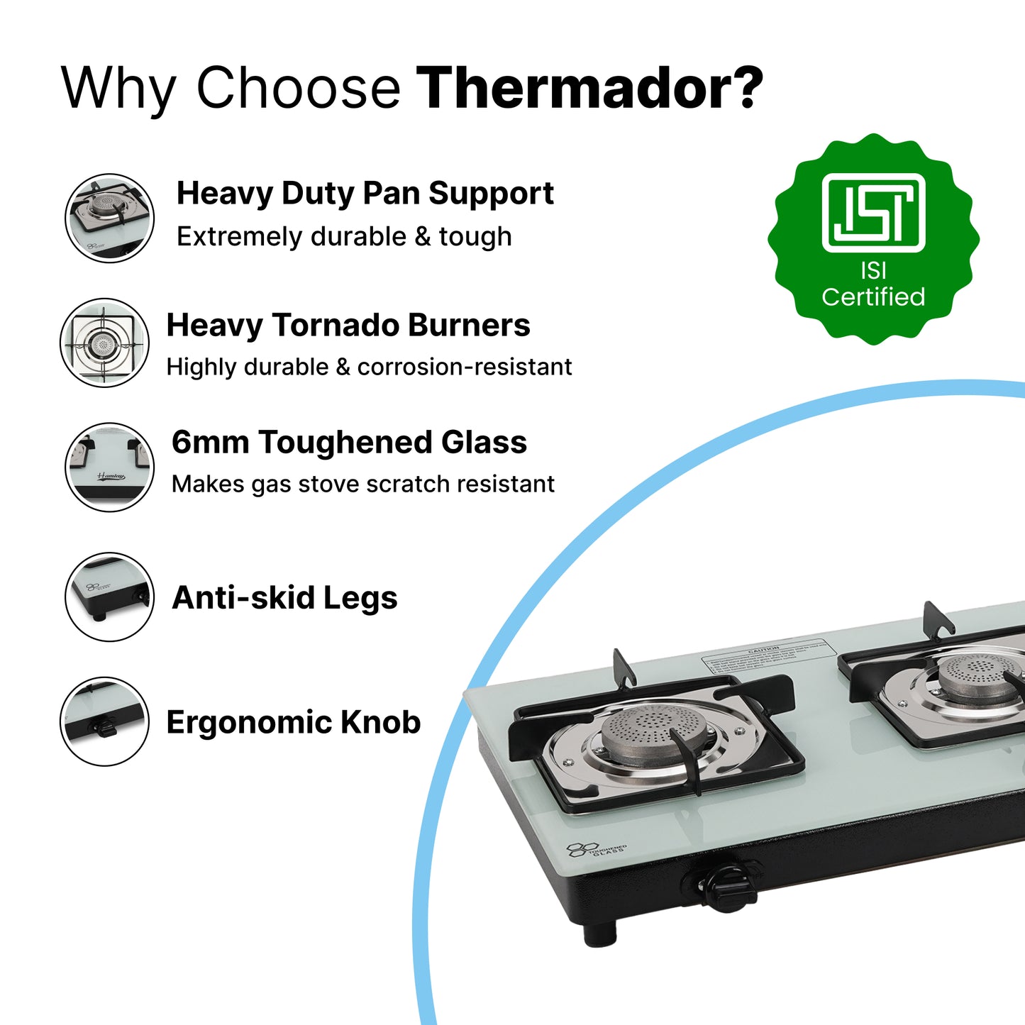 Kitchenopedia 3 Burner Stove - Durable toughened glass surface
