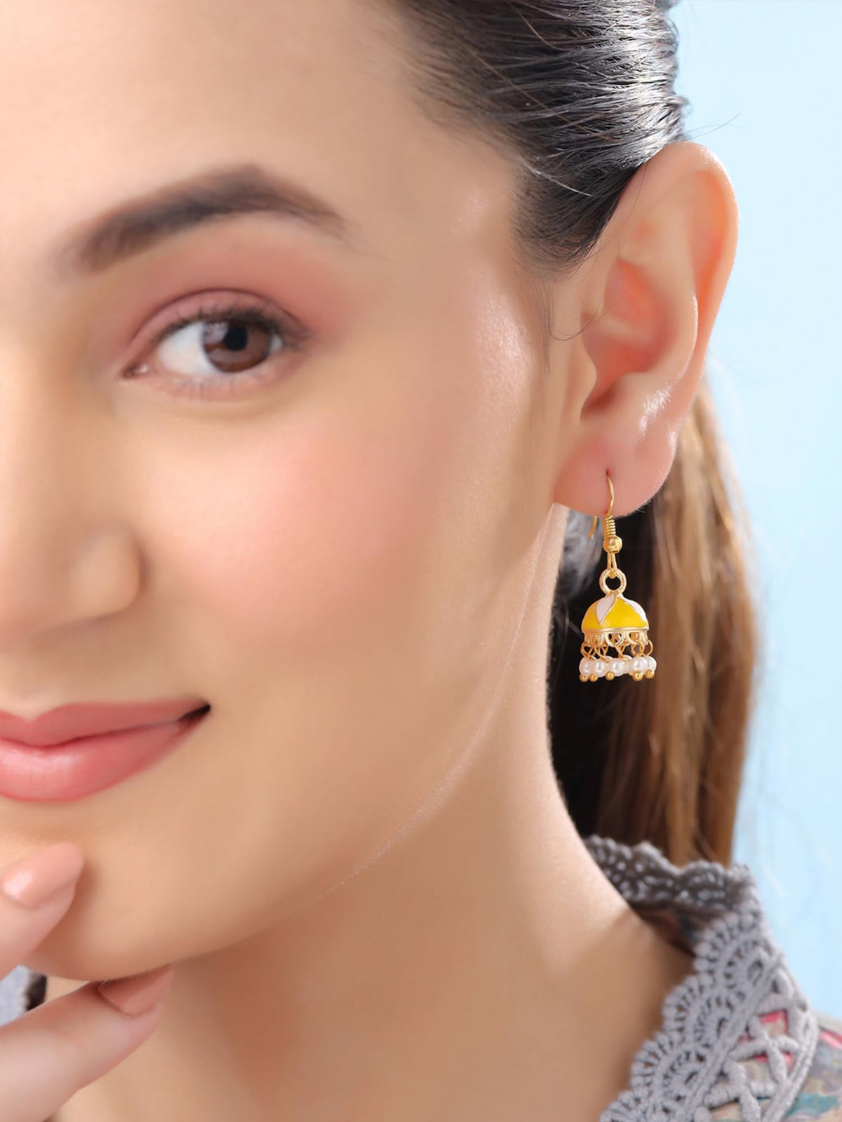 Yellow Chimes Meenakari Jhumka Earrings - Birthday gift