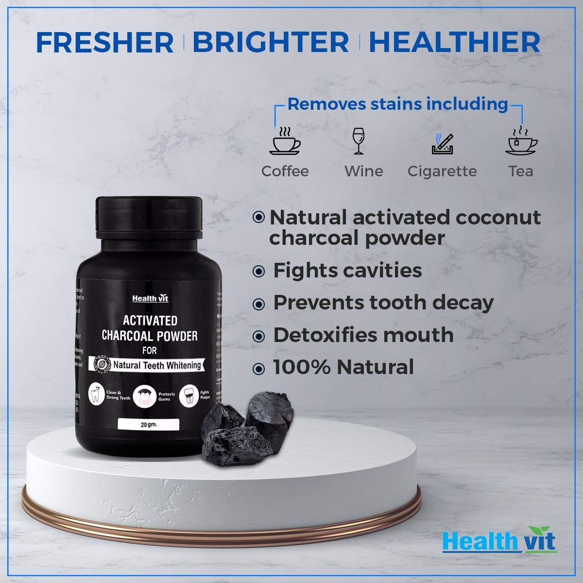 Healthvit activated charcoal powder - enamel safe teeth whitening