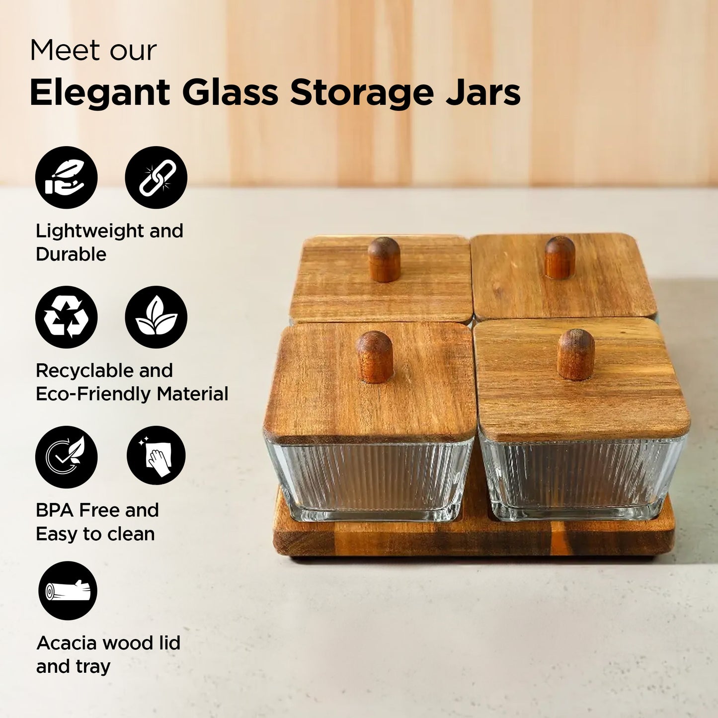 The Better Home UMAI Serving Set - Clear Glass Jars in Tray