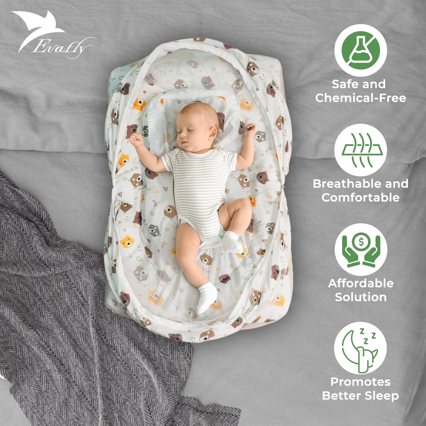 Evafly Baby Mosquito Net - Nursery decoration with bear print