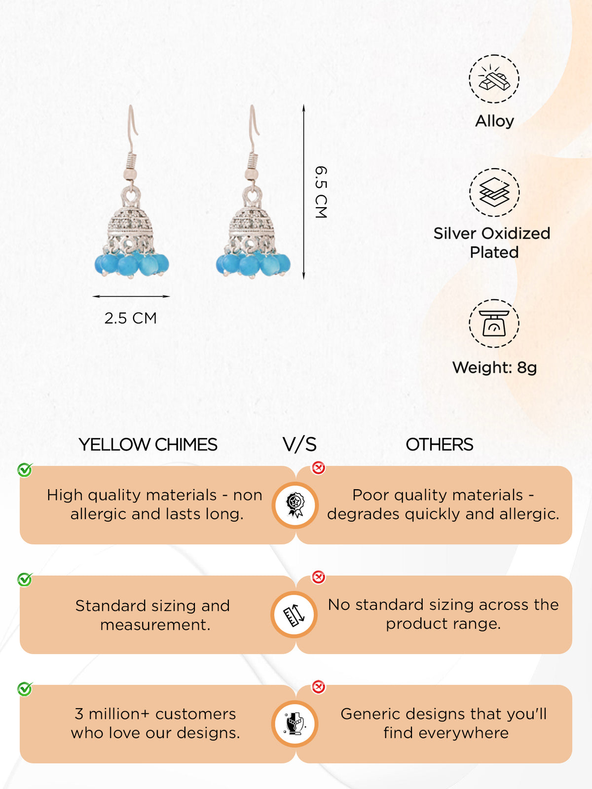 Yellow Chimes silver oxidized earrings - everyday wear