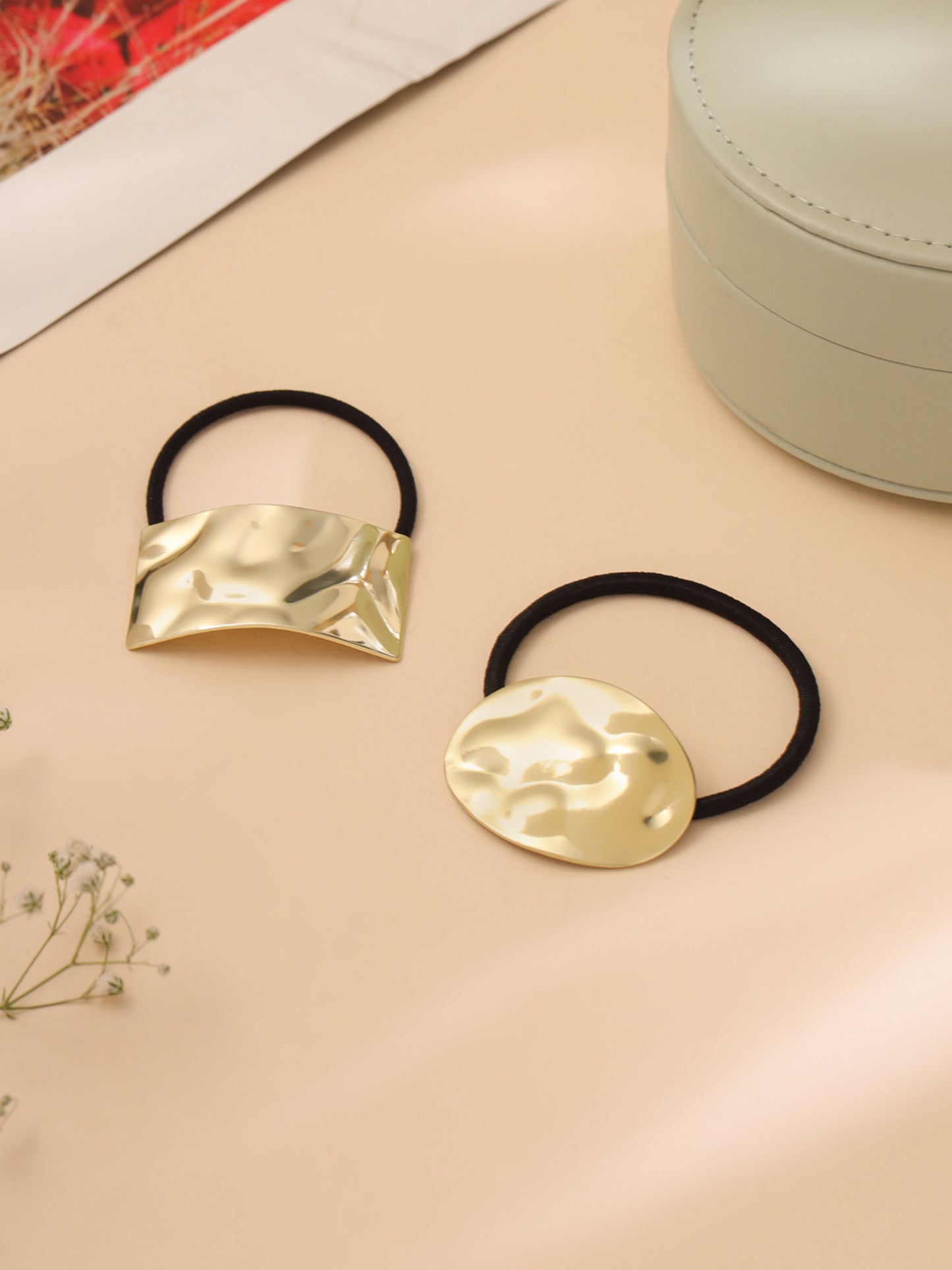 Yellow Chimes black and gold hair ties - chic design for women and girls