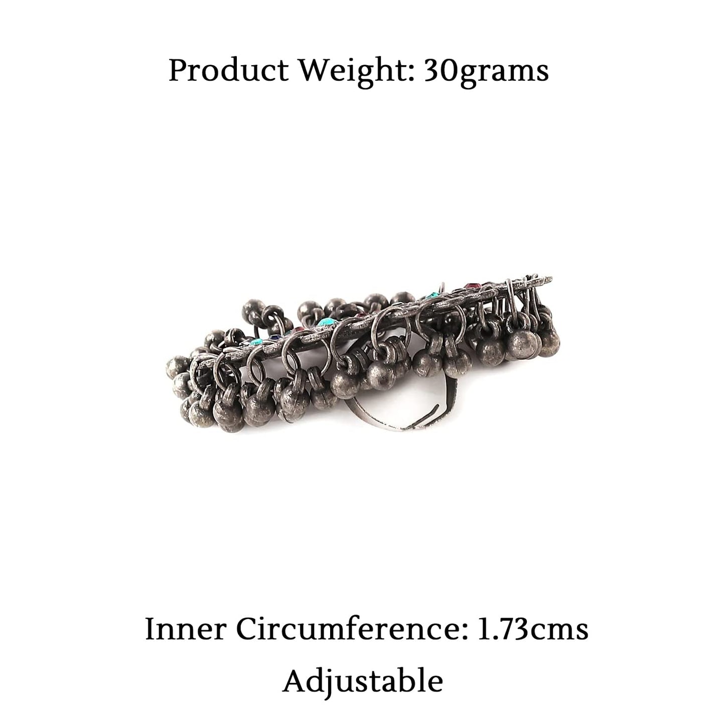 Yellow Chimes silver oxidised ring - ethnic party wear