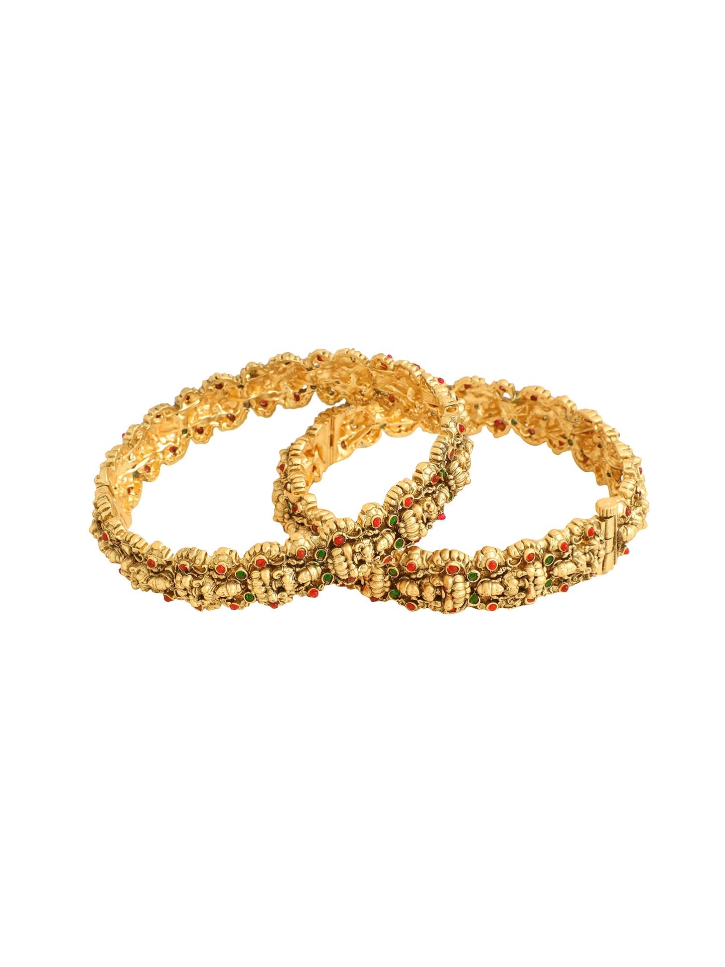 Yellow Chimes temple design bangles - adds elegance to sarees