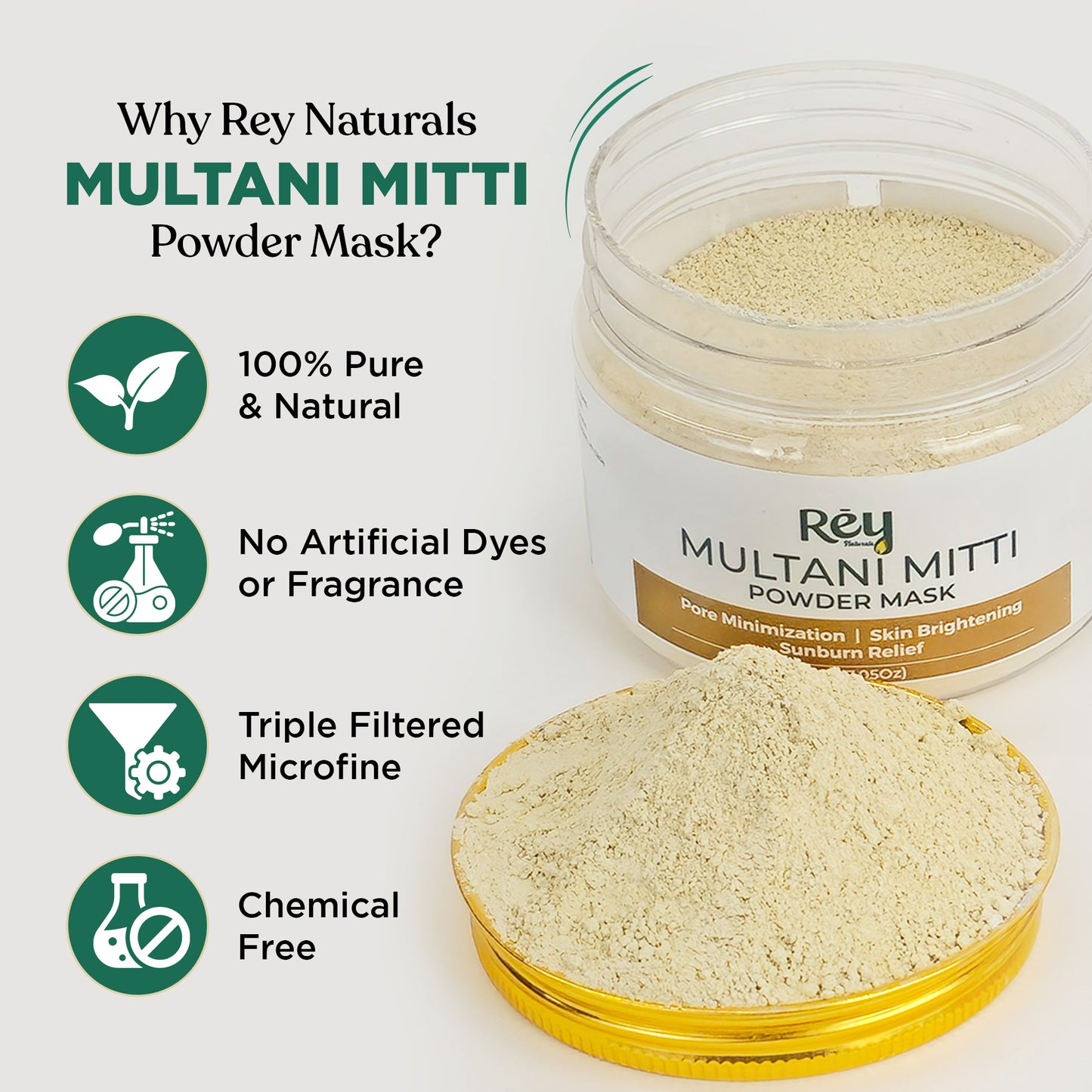 Rey Naturals Multani Mitti Powder - Natural beauty treatment