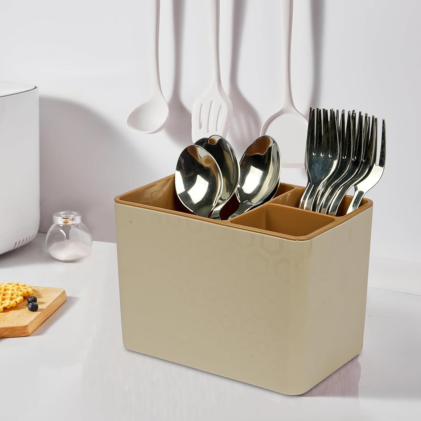 Kuber Industries plastic cutlery organizer - easy access utensils