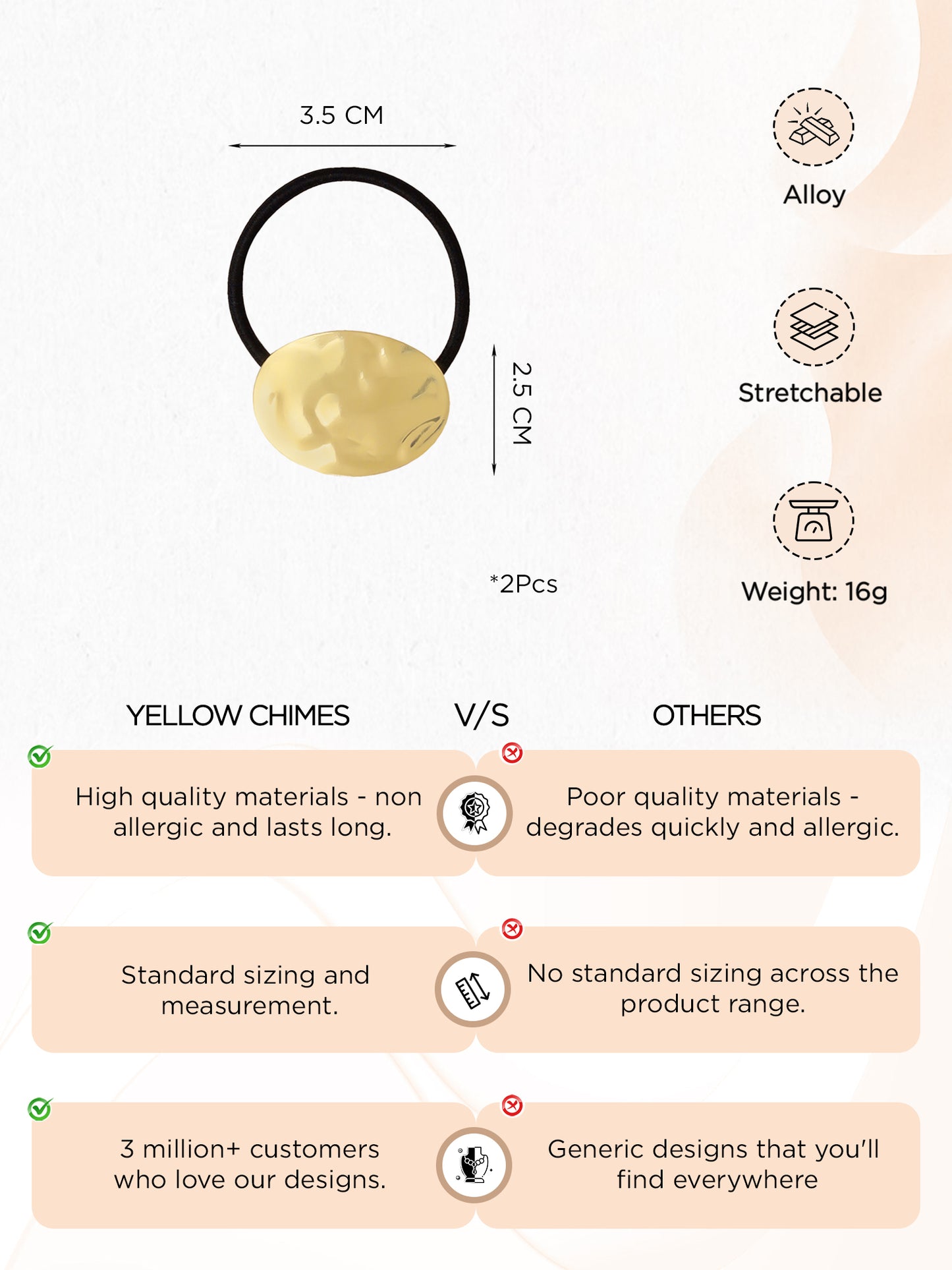 Yellow Chimes black and gold hair ties - perfect for gym and casual outings