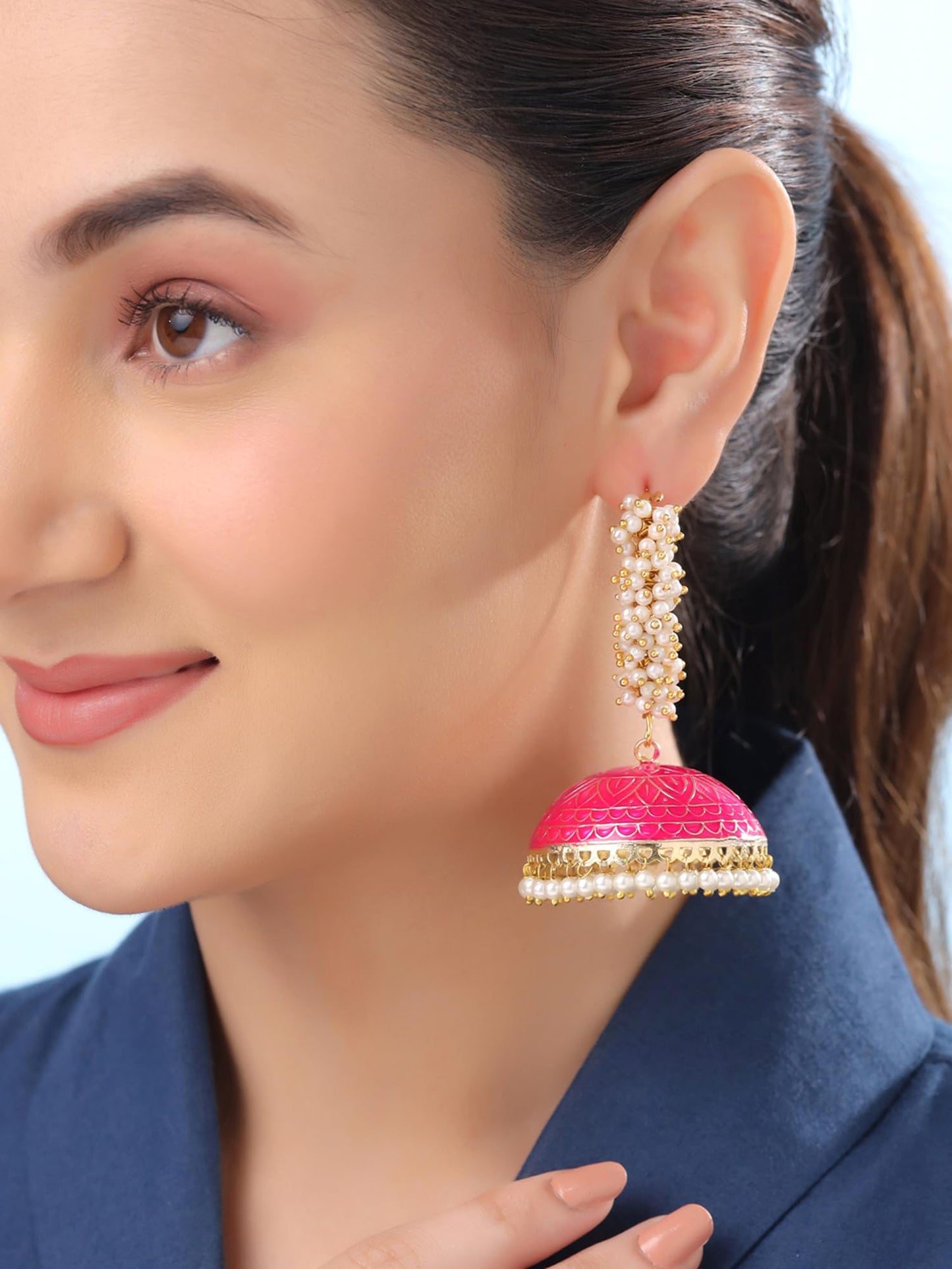 Yellow Chimes Meenakari Jhumka Earrings - Elegant Evening Wear