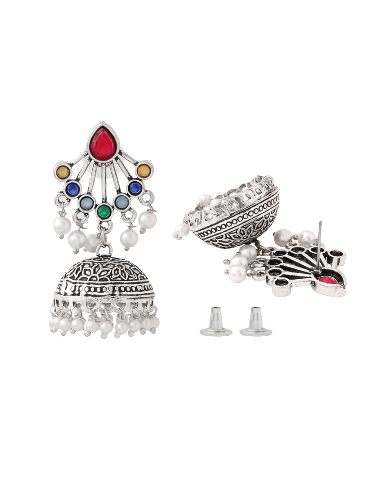 Yellow Chimes Silver Oxidised Long Jhumka Earrings - Casual Outings