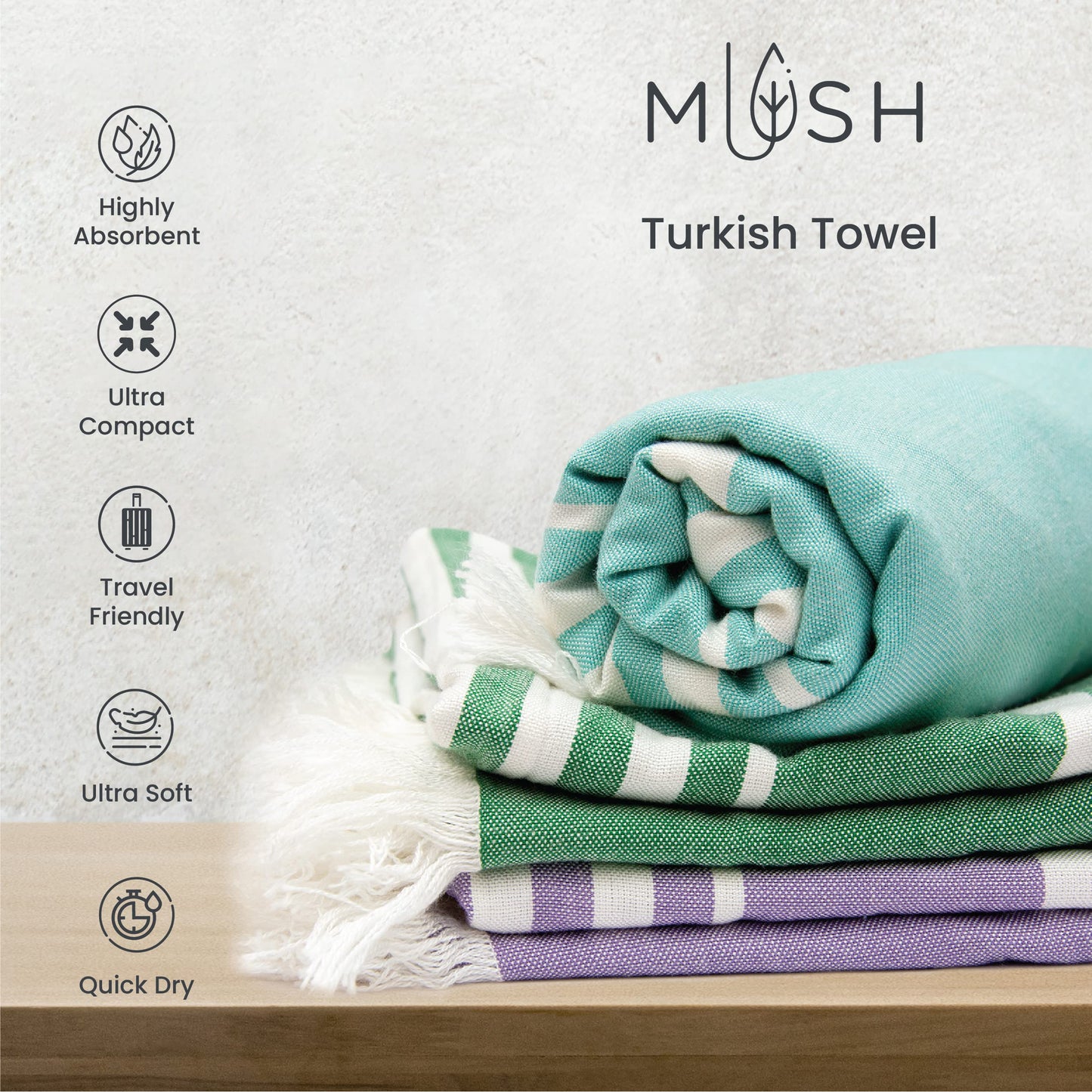 Mush bamboo towel peach - ideal for beach trips