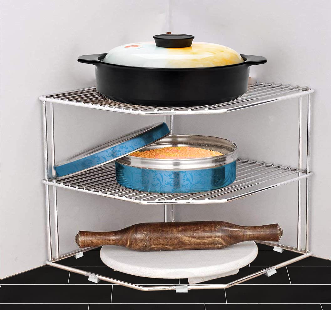 Plantex Stainless Steel Big Size Multipurpose 3-Tier Kitchen Corner Ra ...