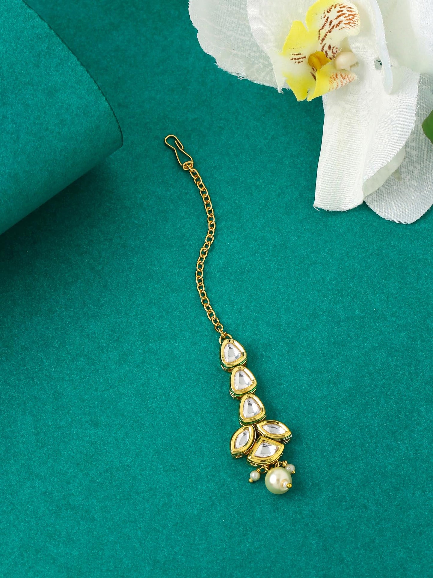 Yellow Chimes gold toned maangtikka - Stylish ethnic jewellery