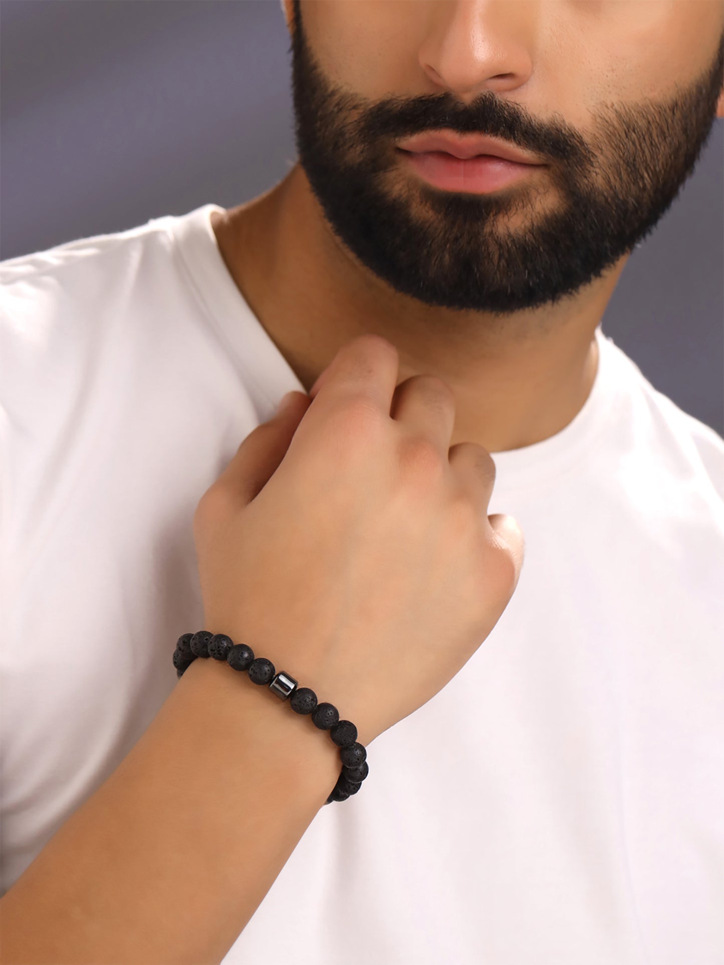 Yellow Chimes Men's Bead Bracelet - Casual Outfit