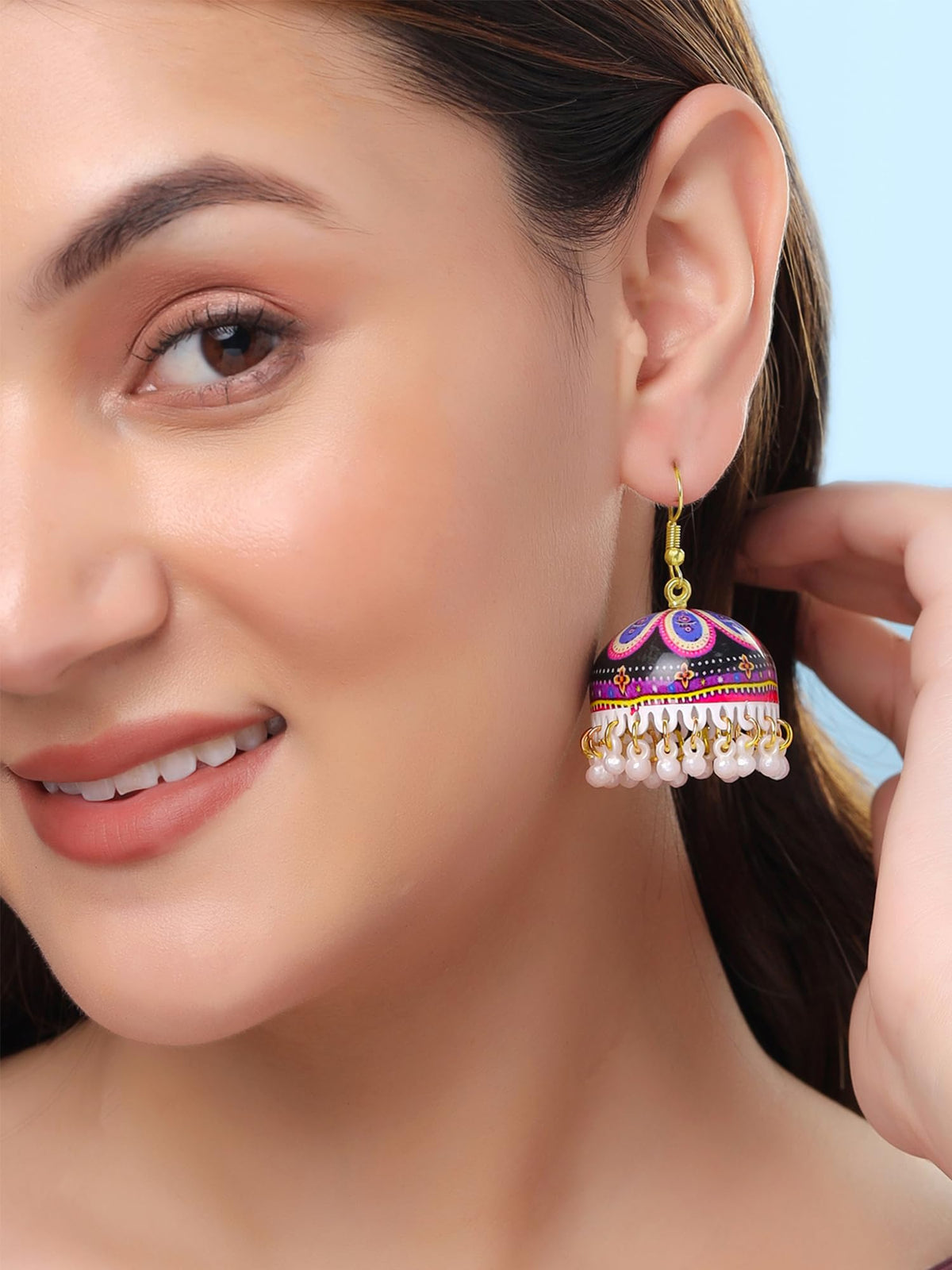 Yellow Chimes Meenakari Jhumka Earrings - Ethnic Style