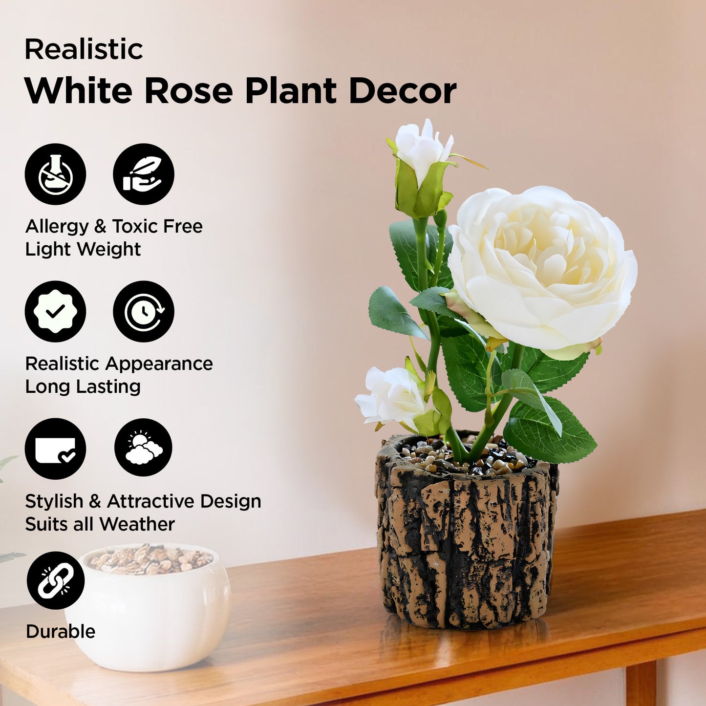 UMAI white roses in pot - stylish centerpiece for any space