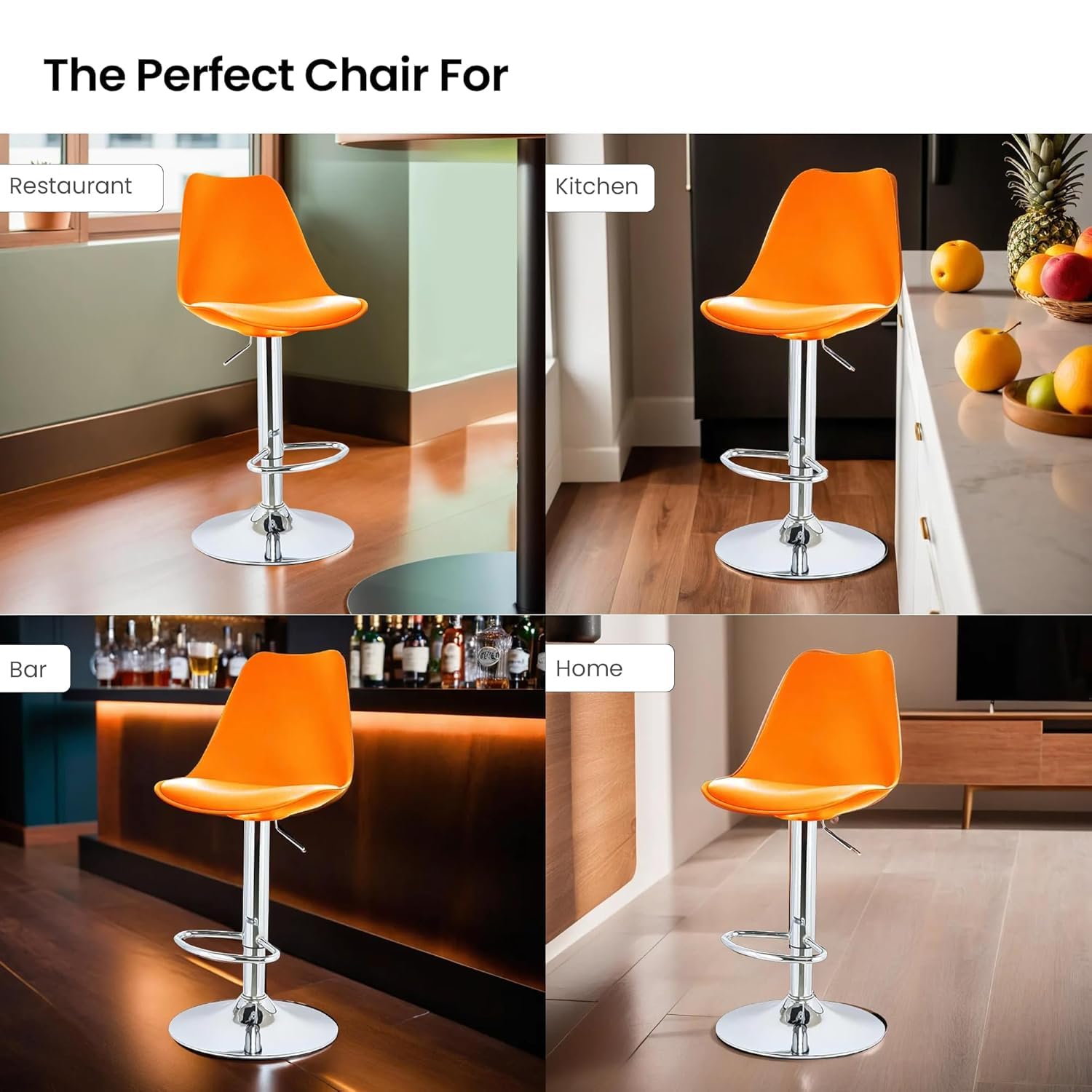 Buy Curvy Bar Stool Height Adjustable, 360° Swivel Orange The