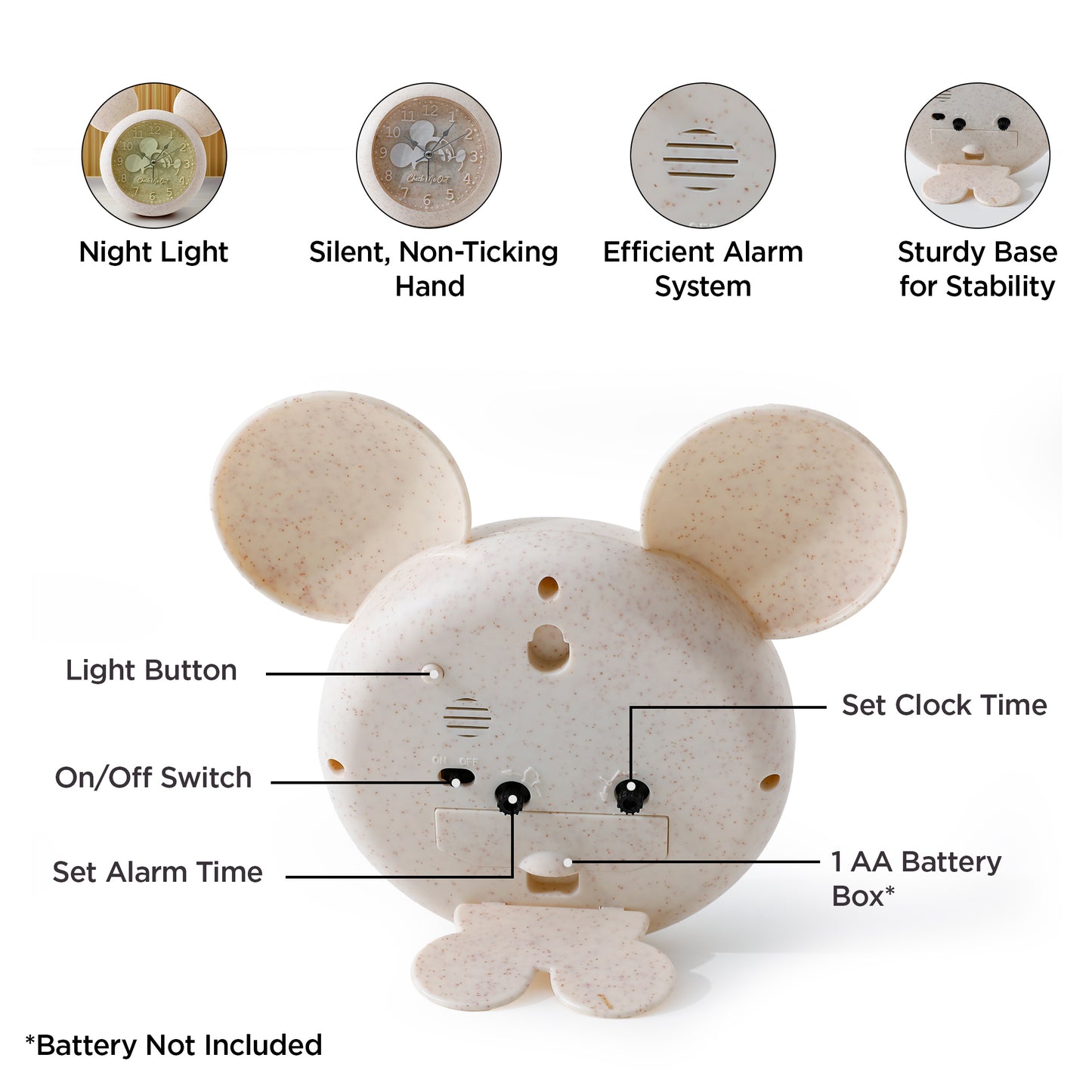 UMAI Mickey Mouse Shaped Clock - wake-up tool for heavy sleepers