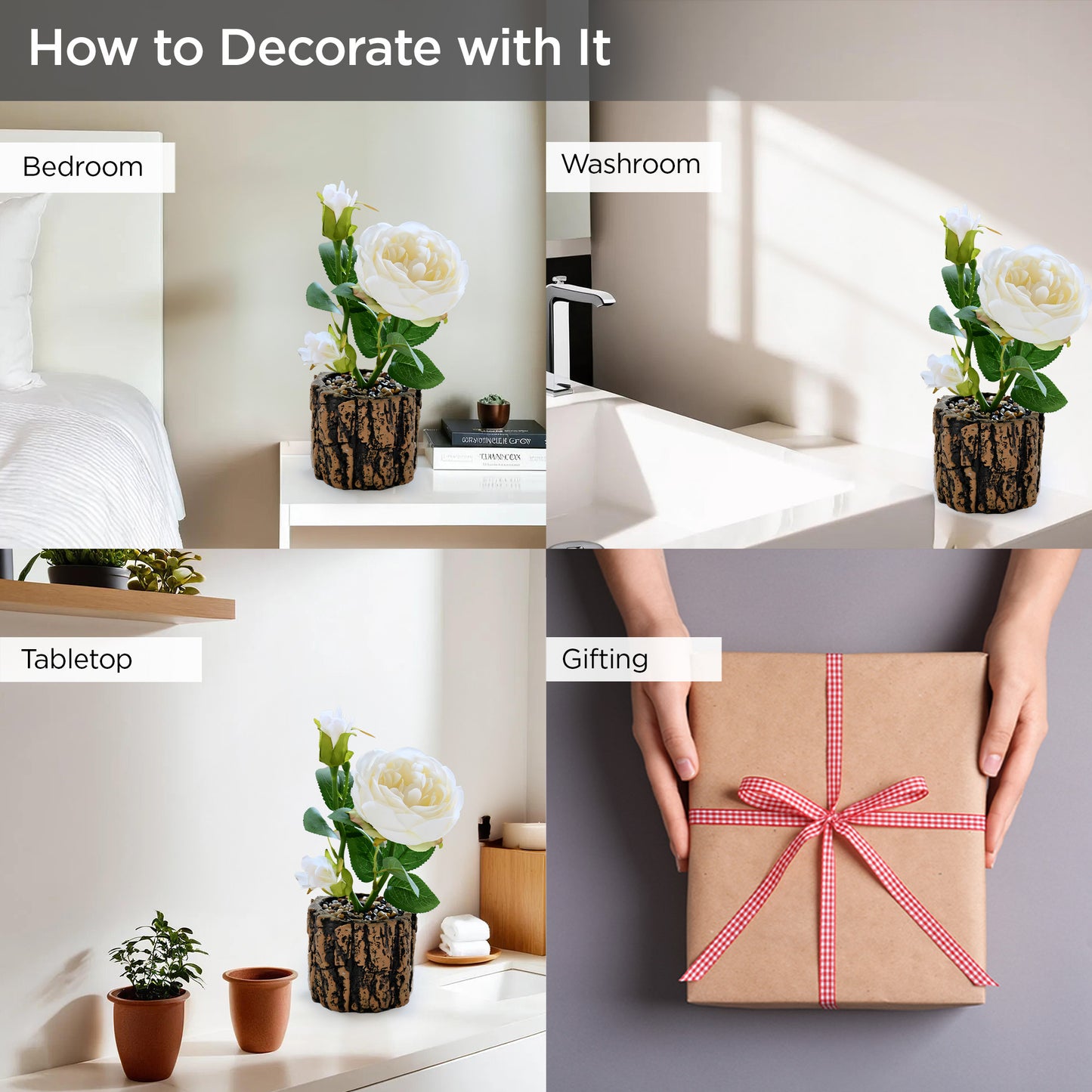 UMAI white roses plant - great for reception table setup