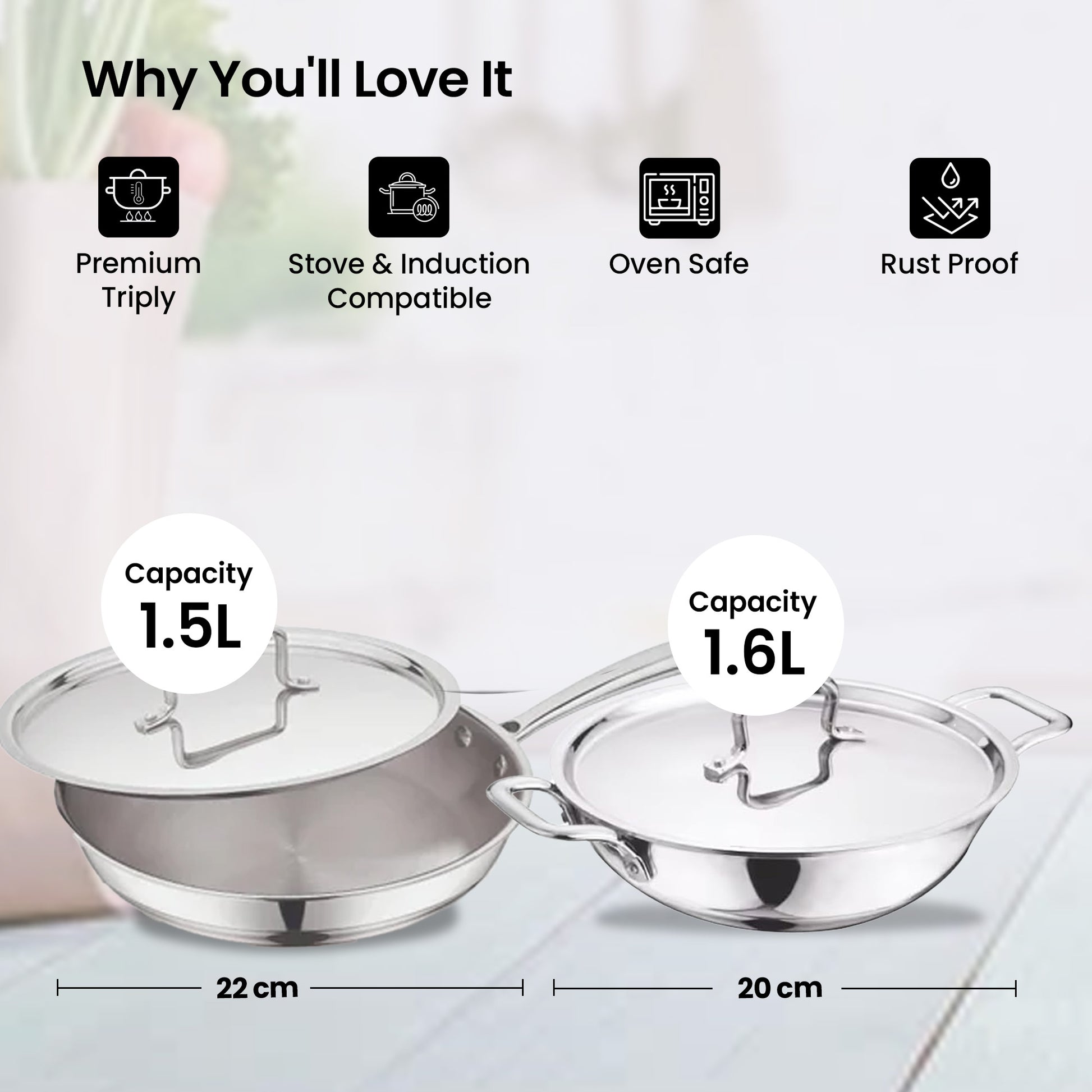 Buy Triply Stainless Steel Frying Pan 22 cm Easy Grip Handles The