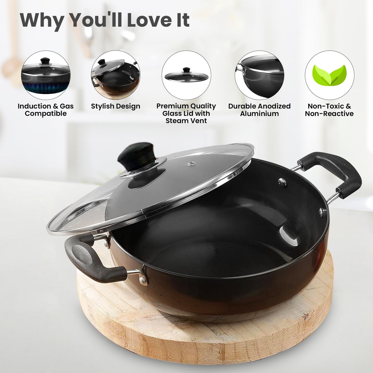 SAVYA HOME Hard Anodised Kadai - Ideal for family cooking